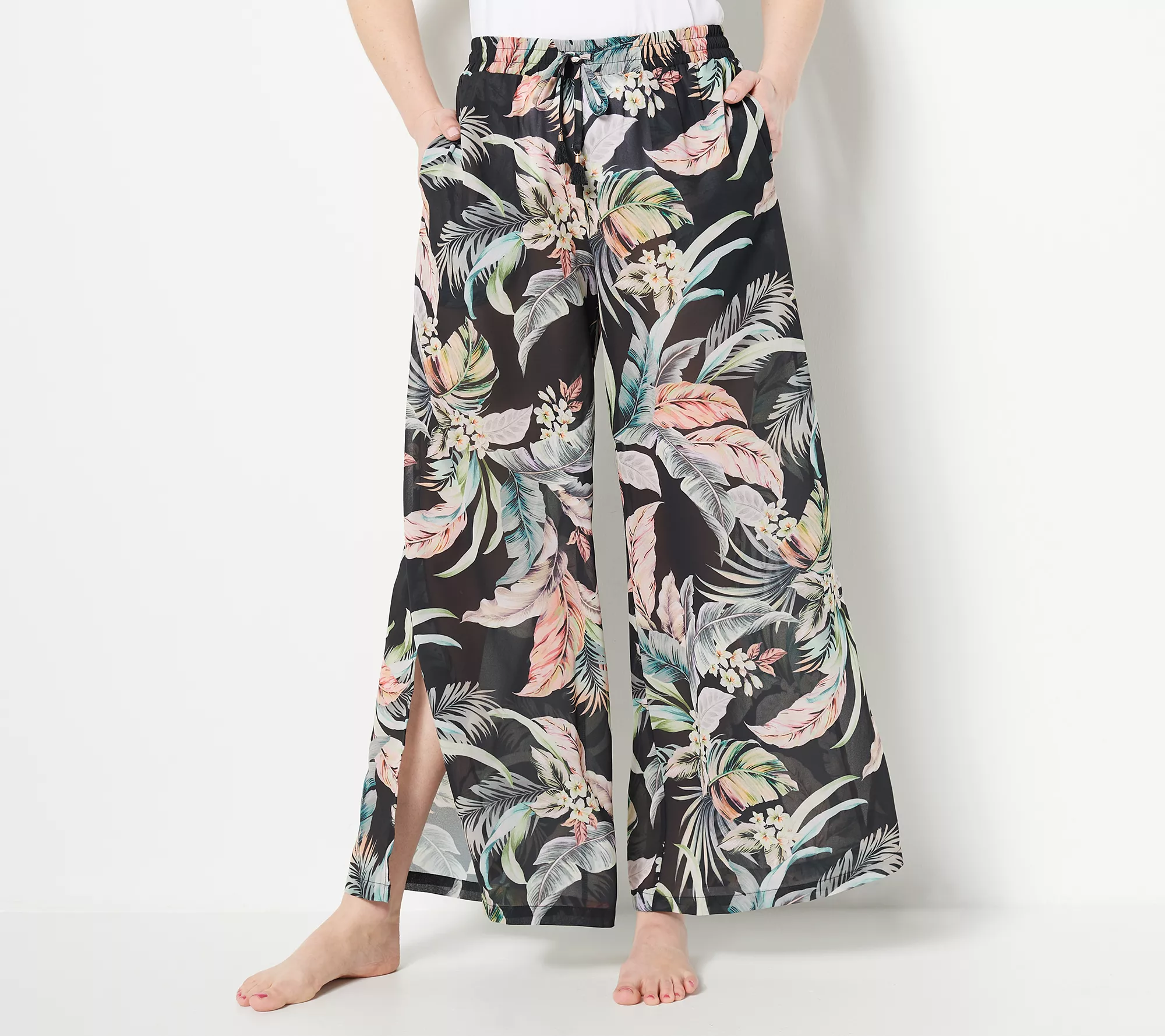 "As Is" Jantzen Woven Tie-Waist Wide Leg Cover-Up Pants