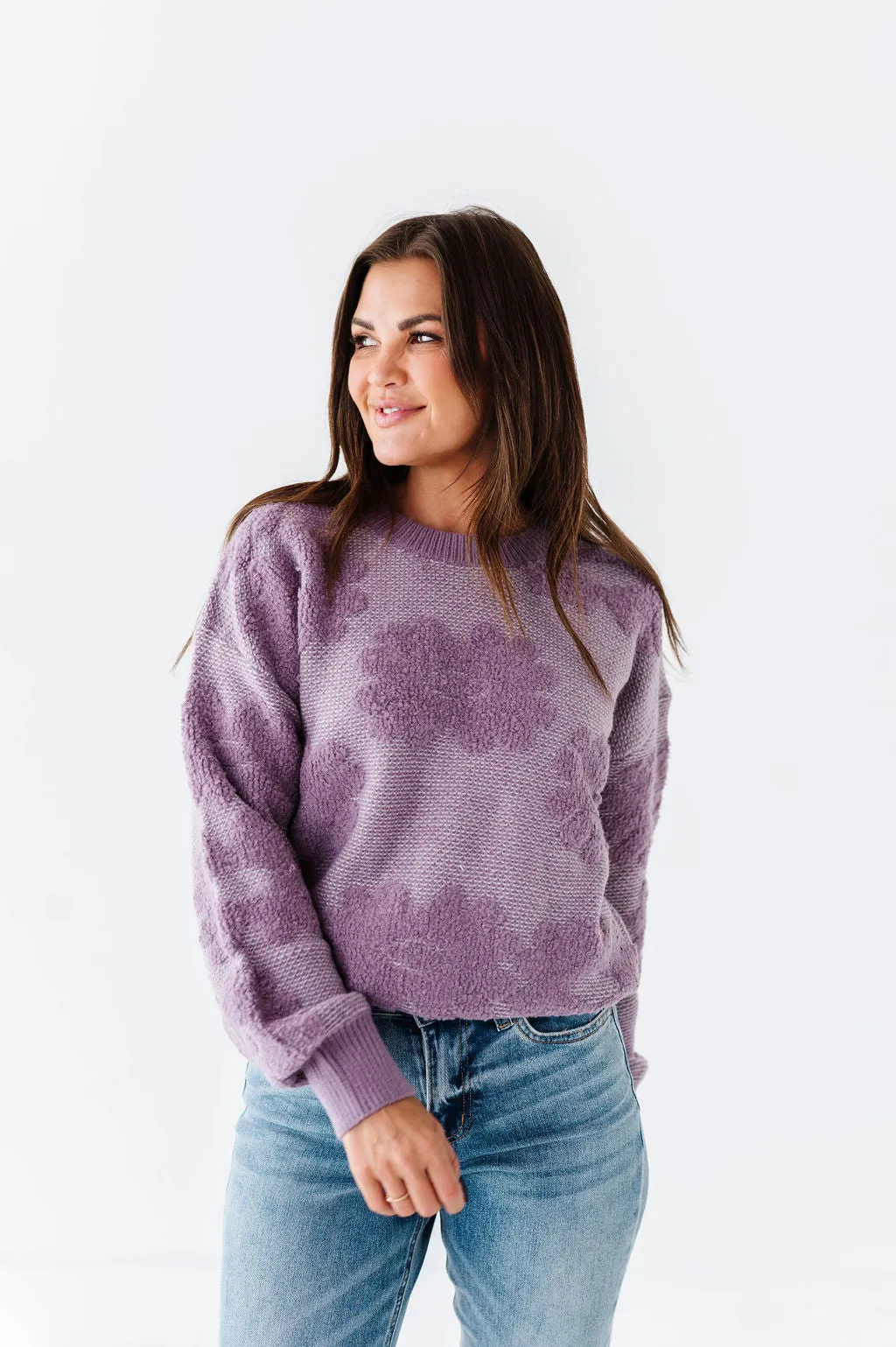 Alba Floral Sweater in Dusty Lavender