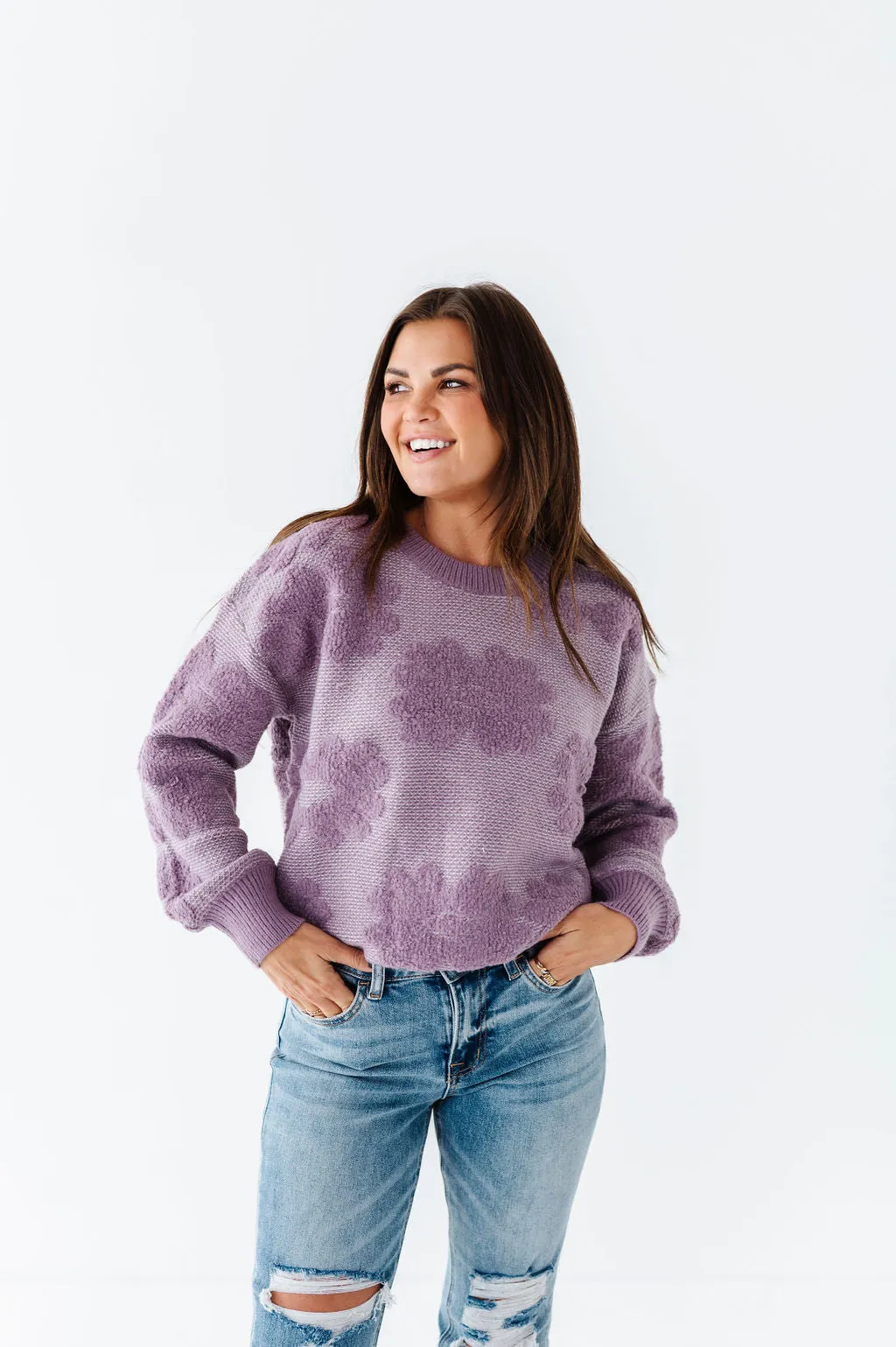 Alba Floral Sweater in Dusty Lavender