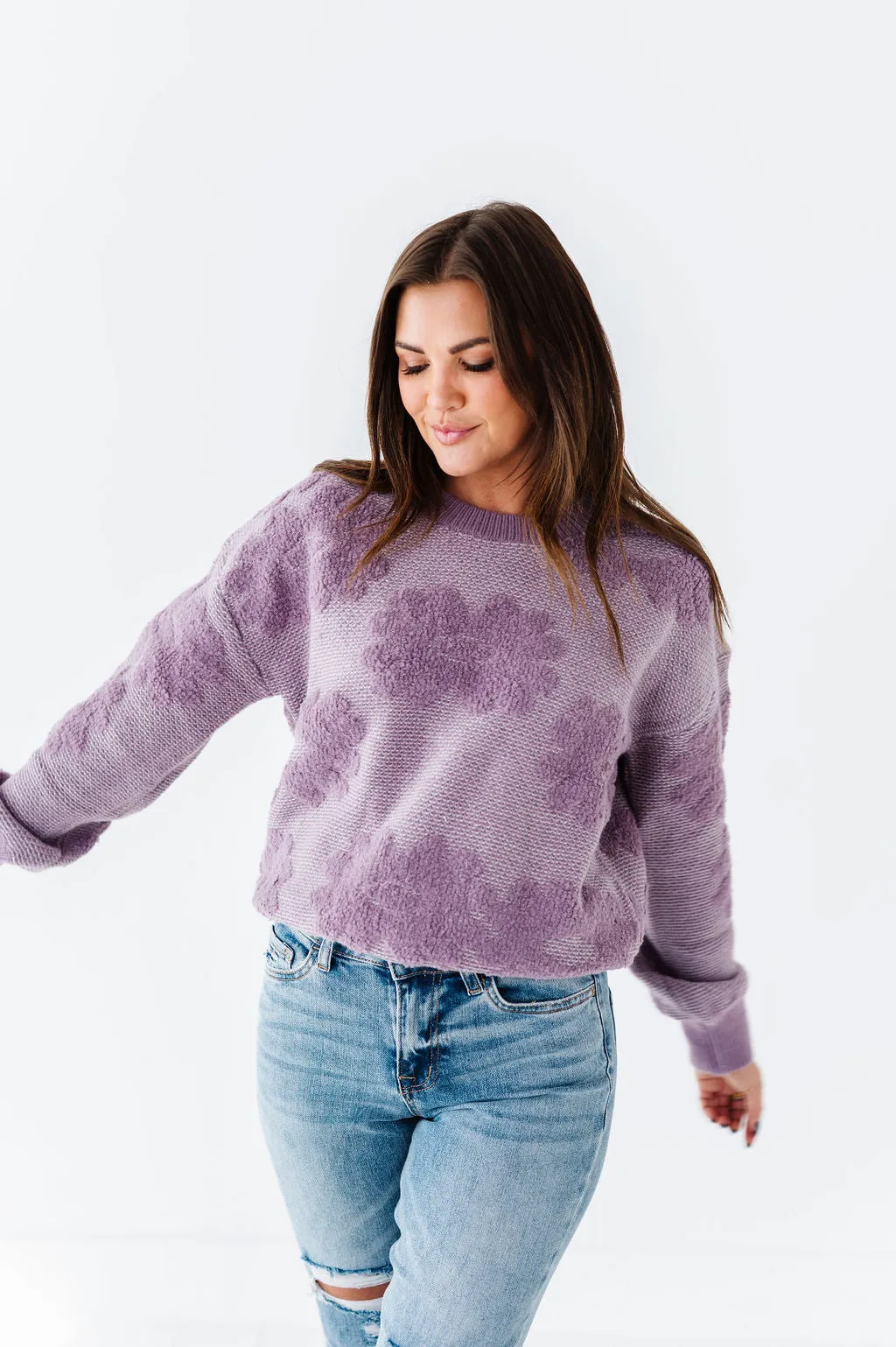 Alba Floral Sweater in Dusty Lavender