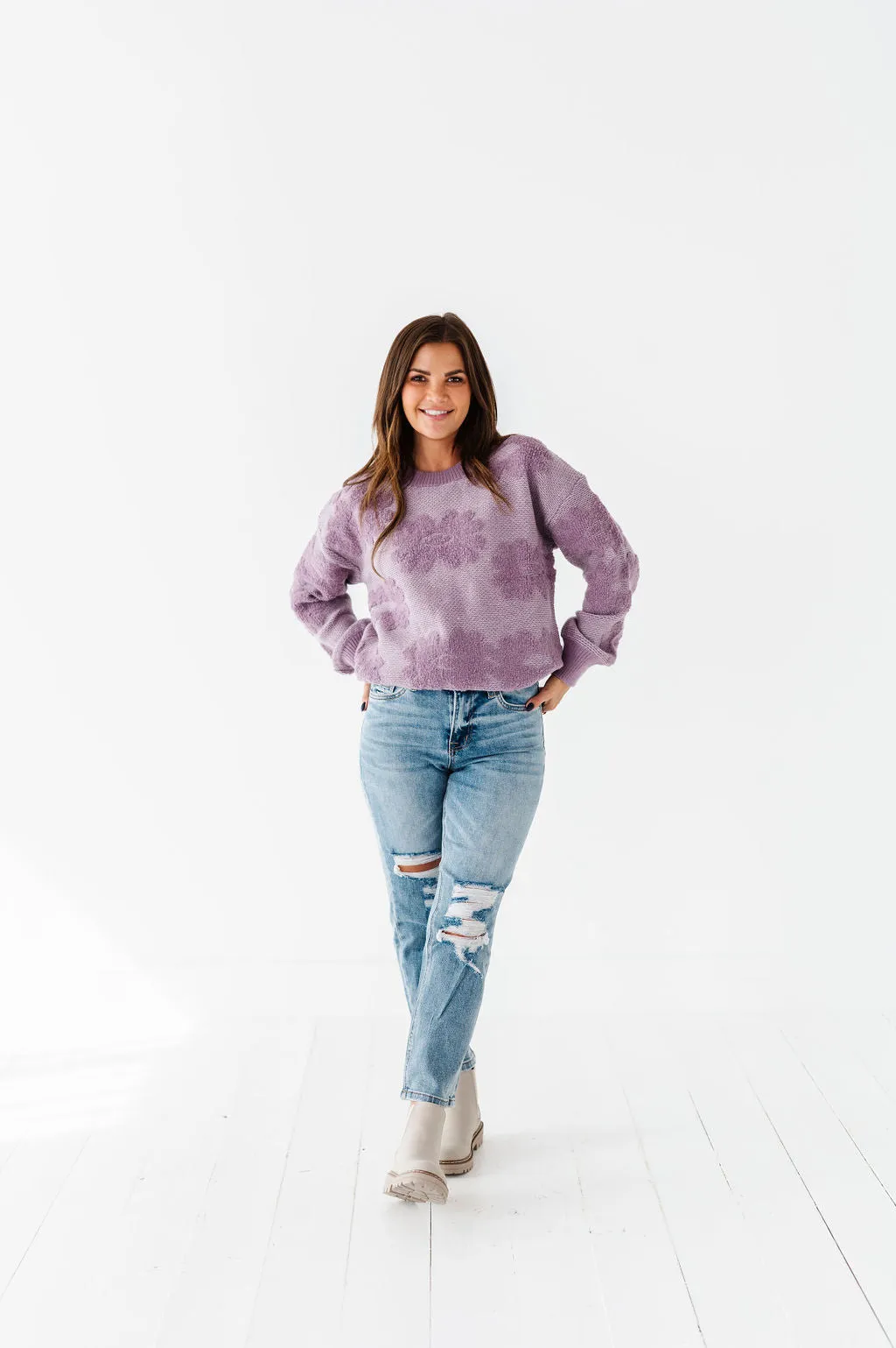 Alba Floral Sweater in Dusty Lavender