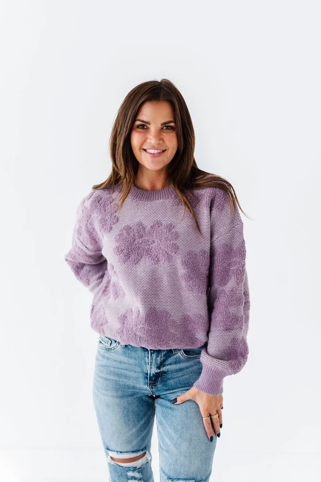 Alba Floral Sweater in Dusty Lavender