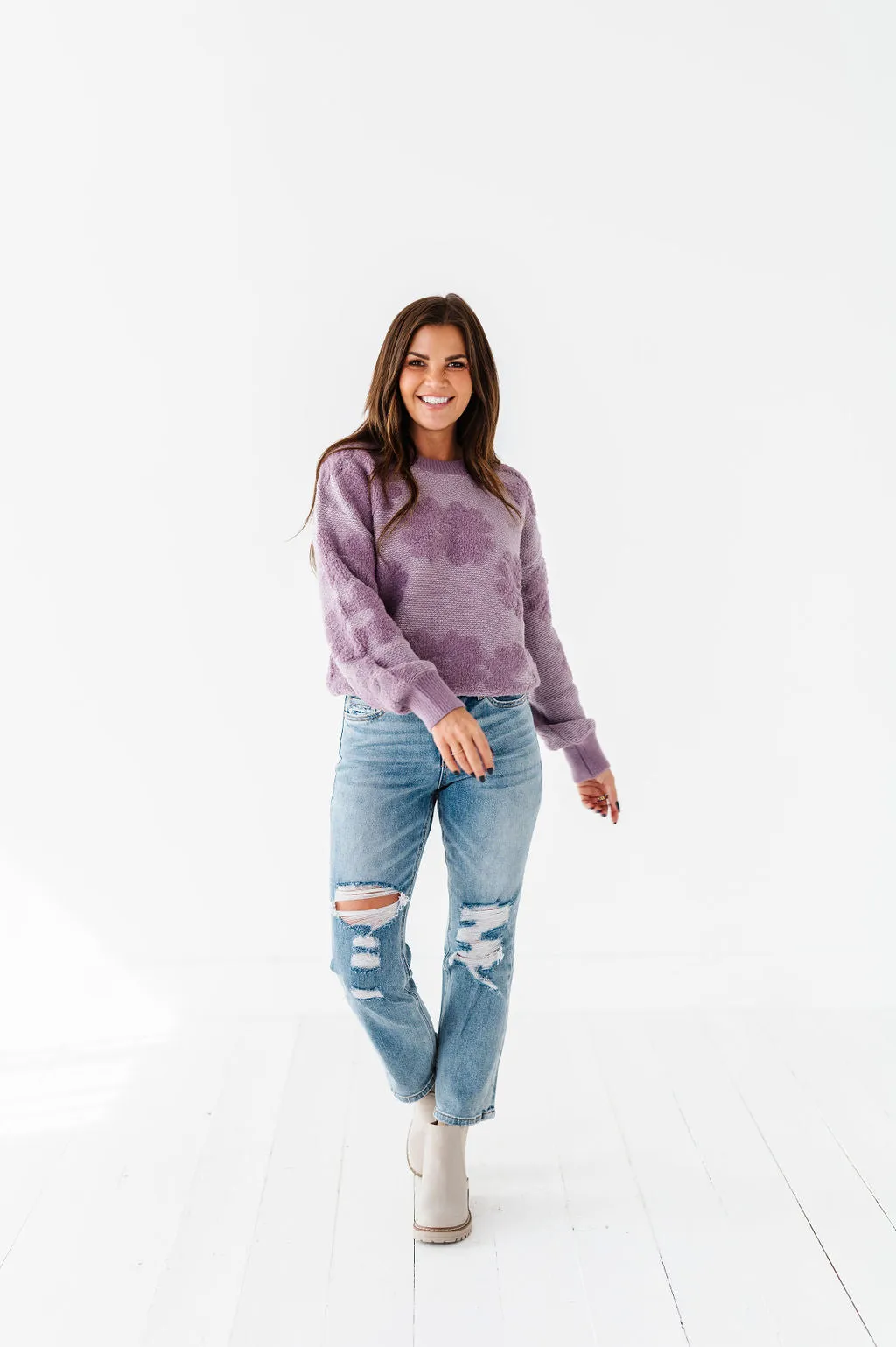 Alba Floral Sweater in Dusty Lavender