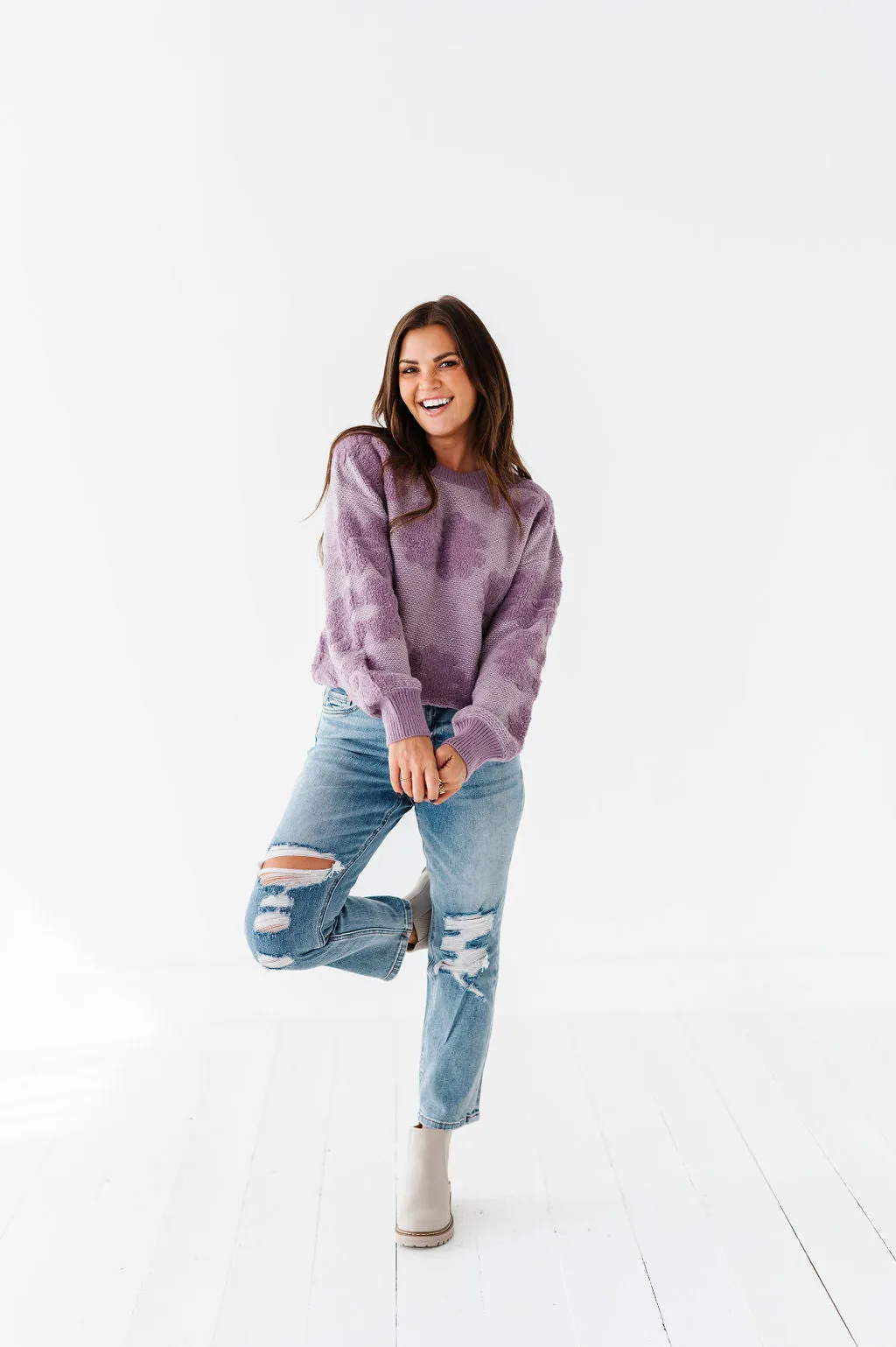 Alba Floral Sweater in Dusty Lavender