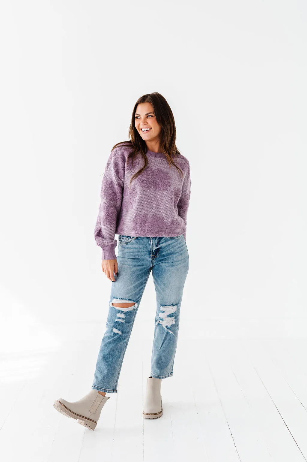 Alba Floral Sweater in Dusty Lavender