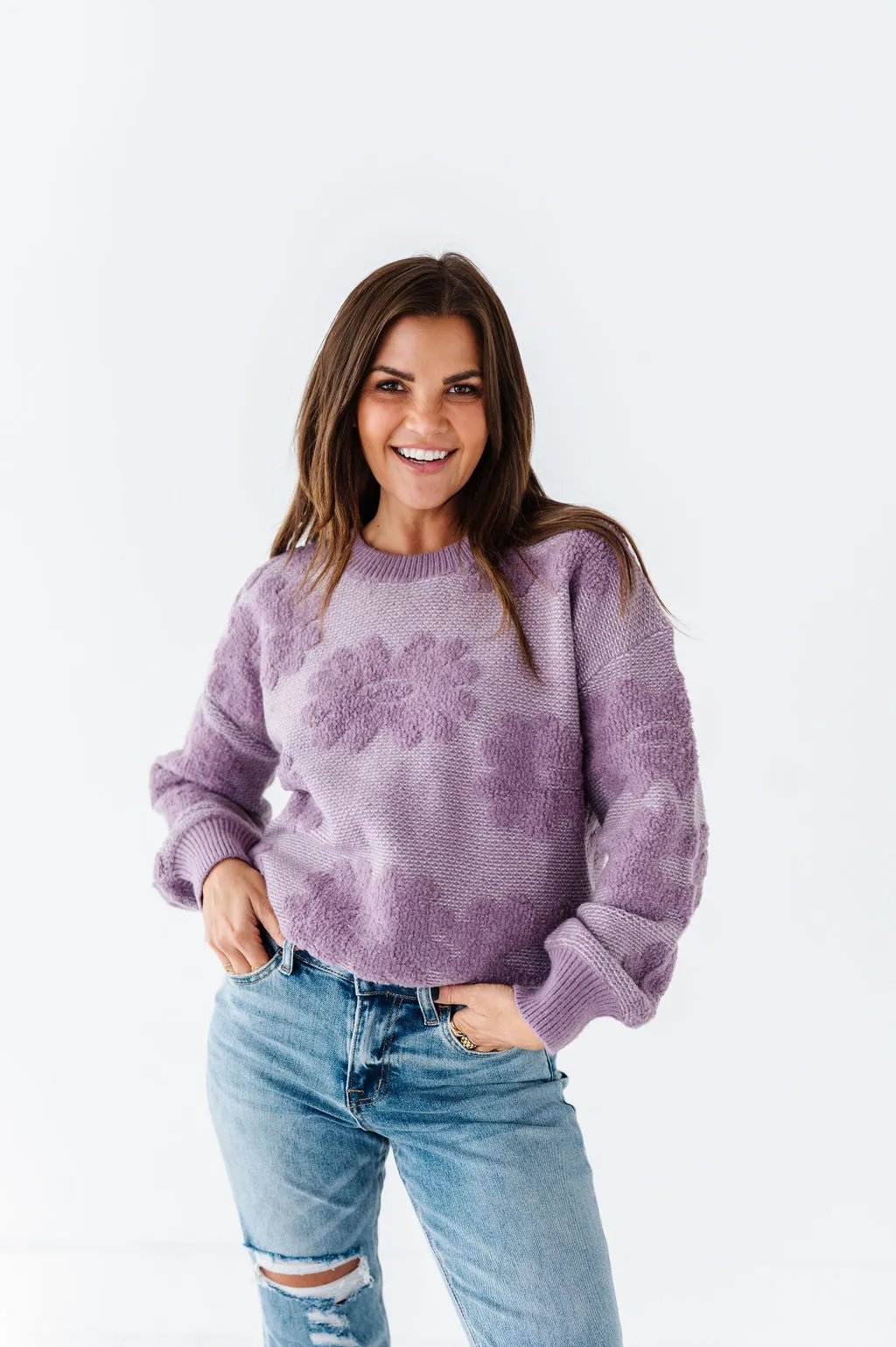 Alba Floral Sweater in Dusty Lavender