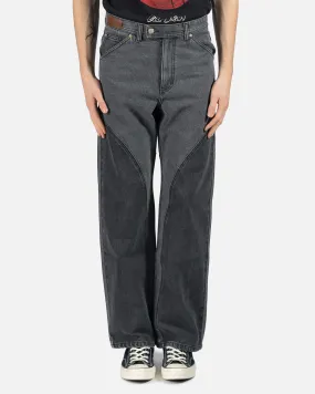 Andersson Bell Lucas Contrast Panel Wide Leg Jeans in Washed Black