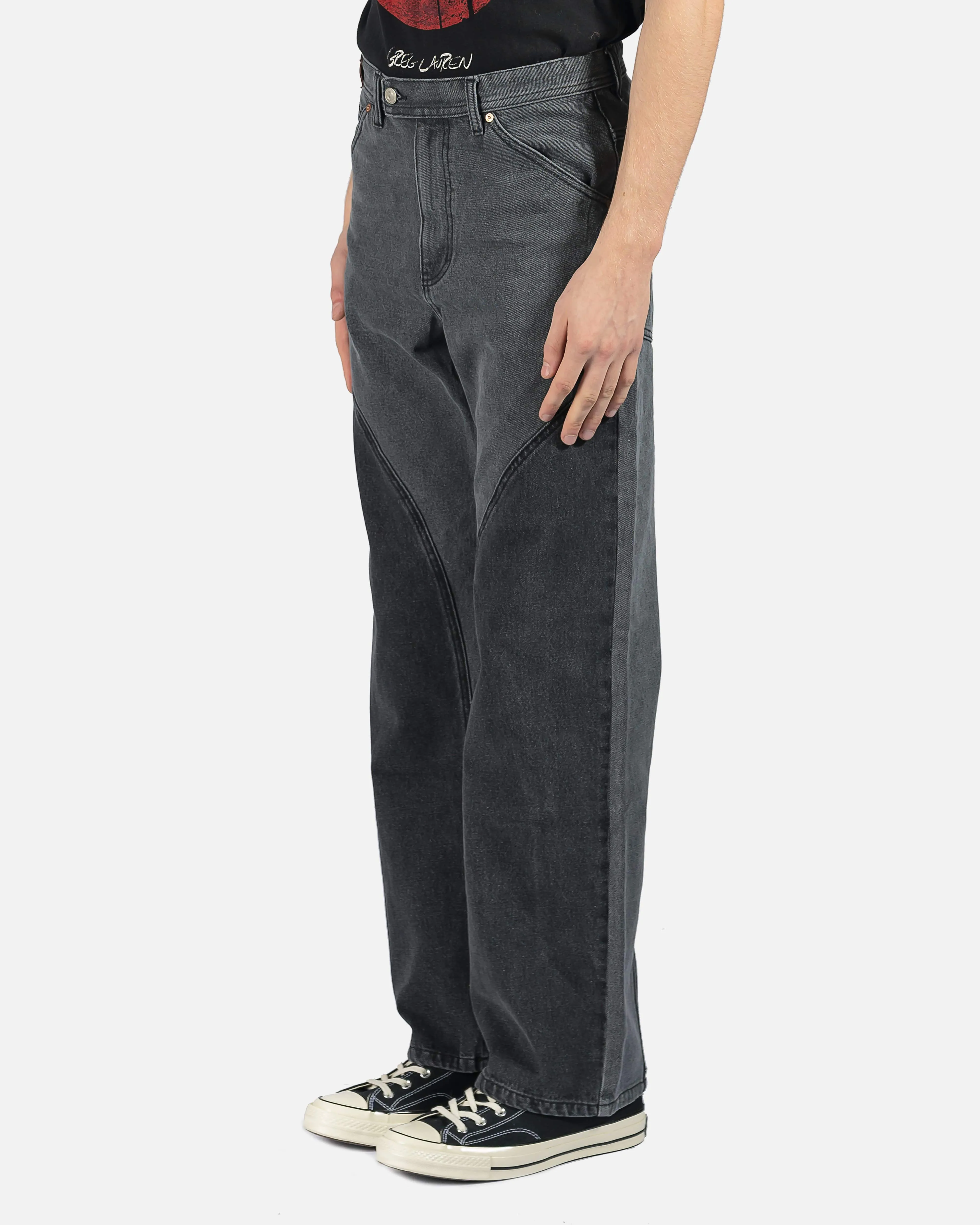 Andersson Bell Lucas Contrast Panel Wide Leg Jeans in Washed Black