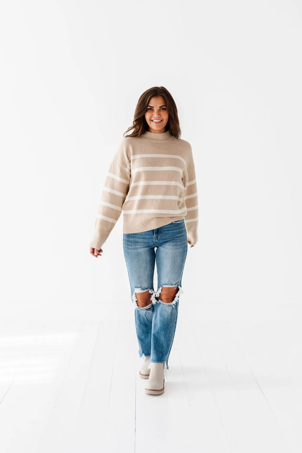 Ashton Striped Sweater in Taupe