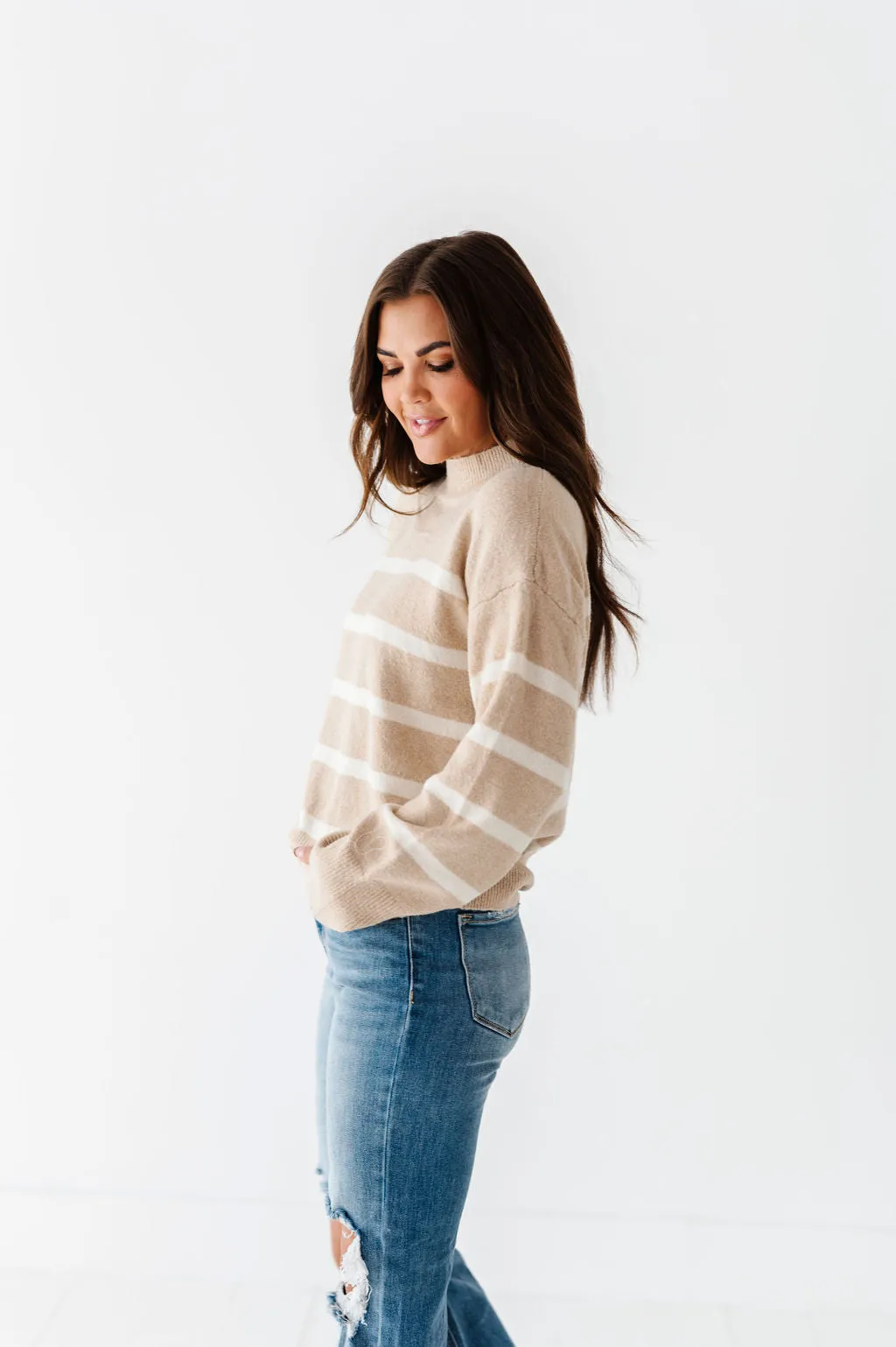 Ashton Striped Sweater in Taupe