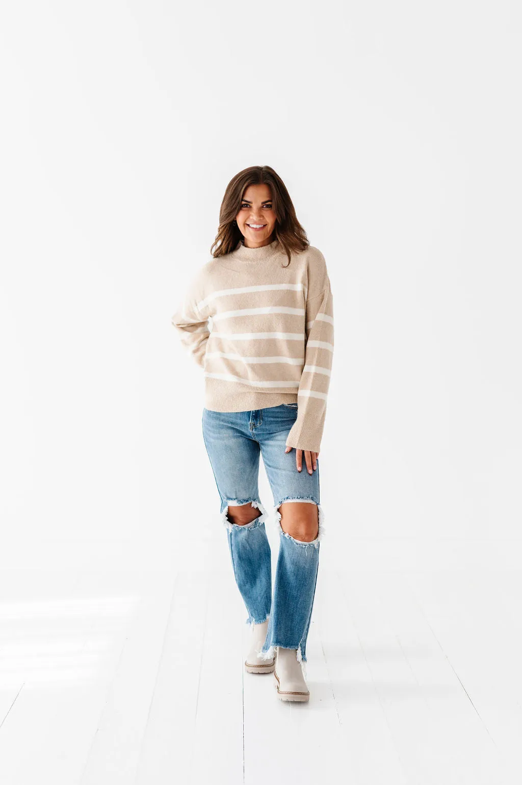 Ashton Striped Sweater in Taupe