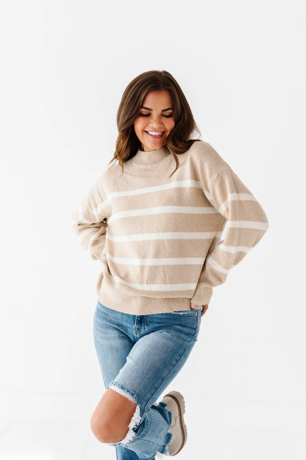 Ashton Striped Sweater in Taupe