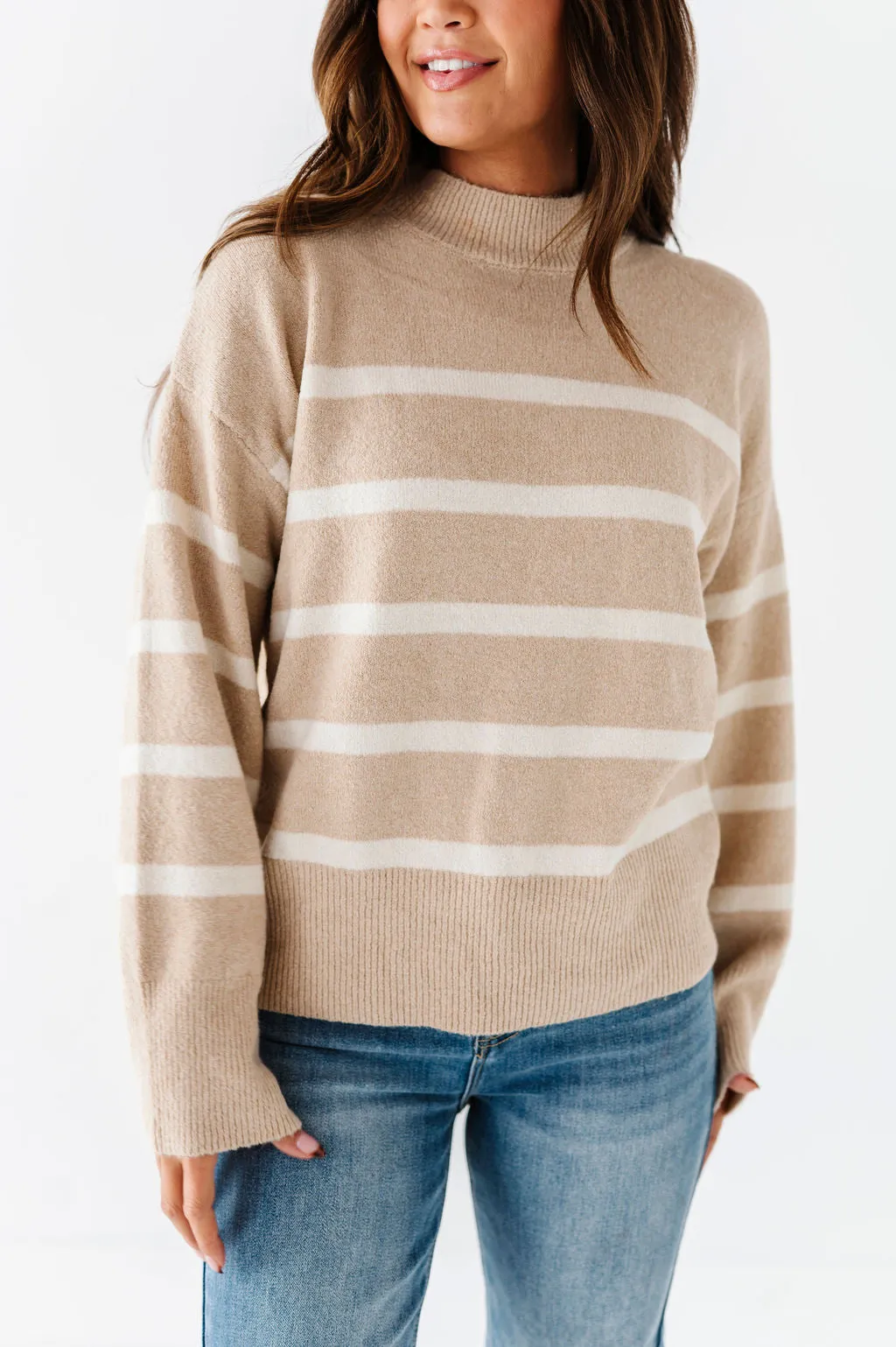 Ashton Striped Sweater in Taupe