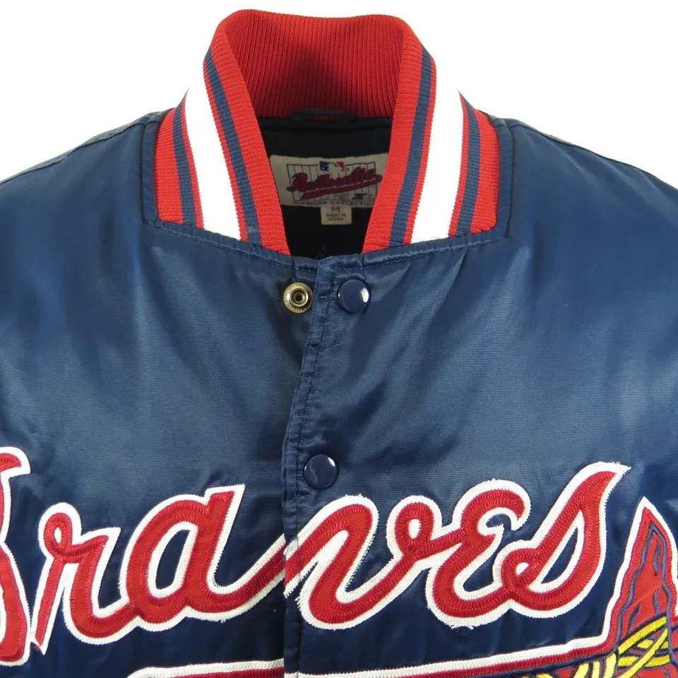 Atlanta Braves Starter Jacket oversize M or XL fit Puffy Satin Blue MLB Diamond