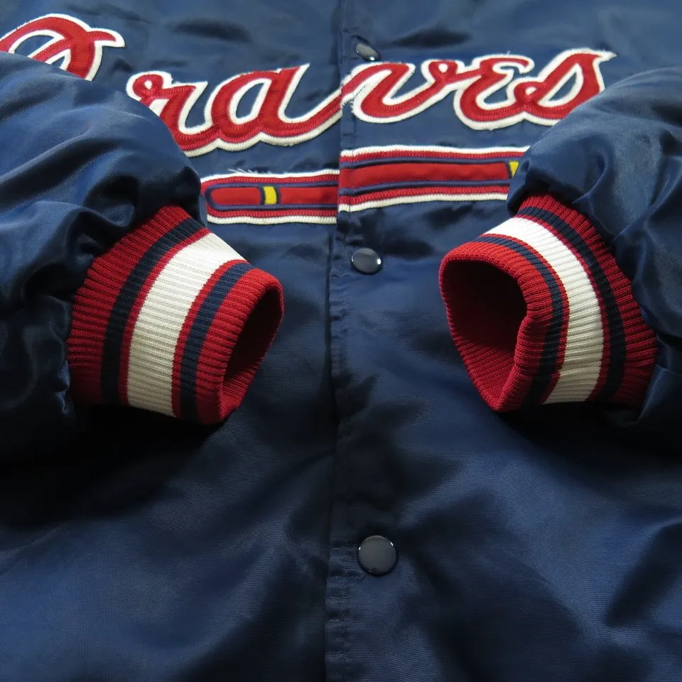 Atlanta Braves Starter Jacket oversize M or XL fit Puffy Satin Blue MLB Diamond