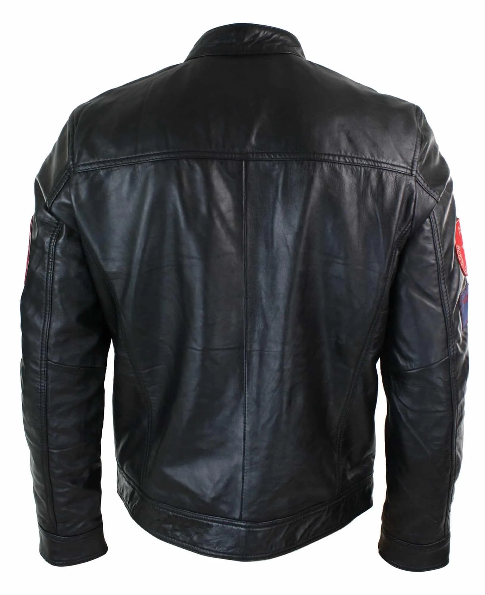 Aviatrix Real Leather Marker Mens Black Zip Jacket Badge Design Racing US Pilot Casual