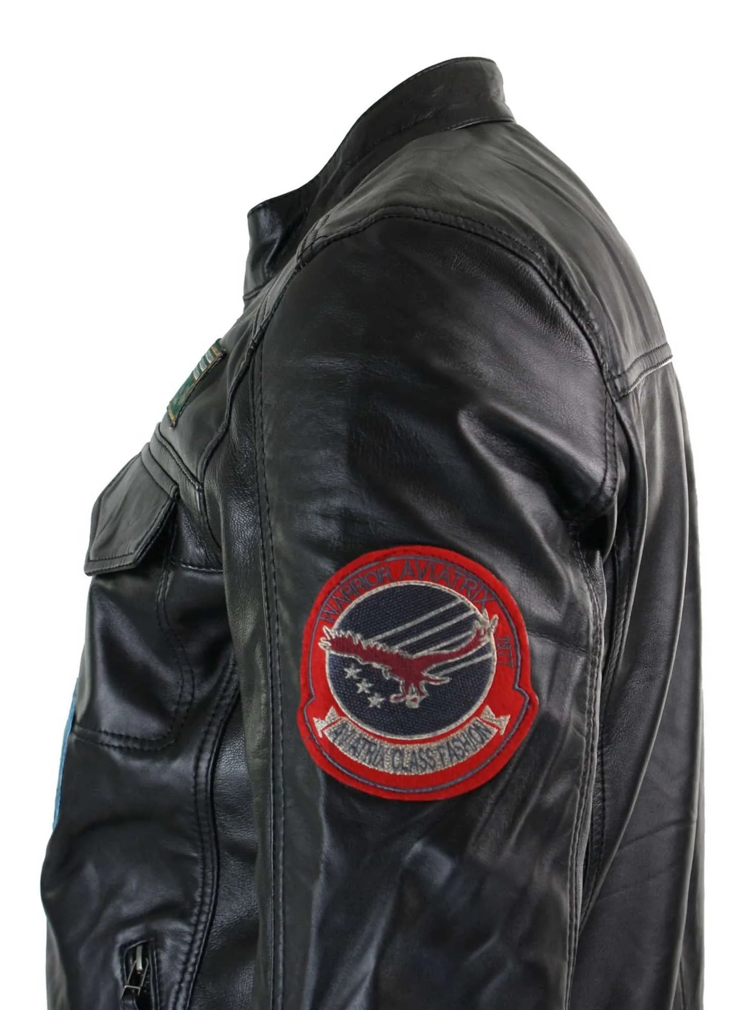 Aviatrix Real Leather Marker Mens Black Zip Jacket Badge Design Racing US Pilot Casual