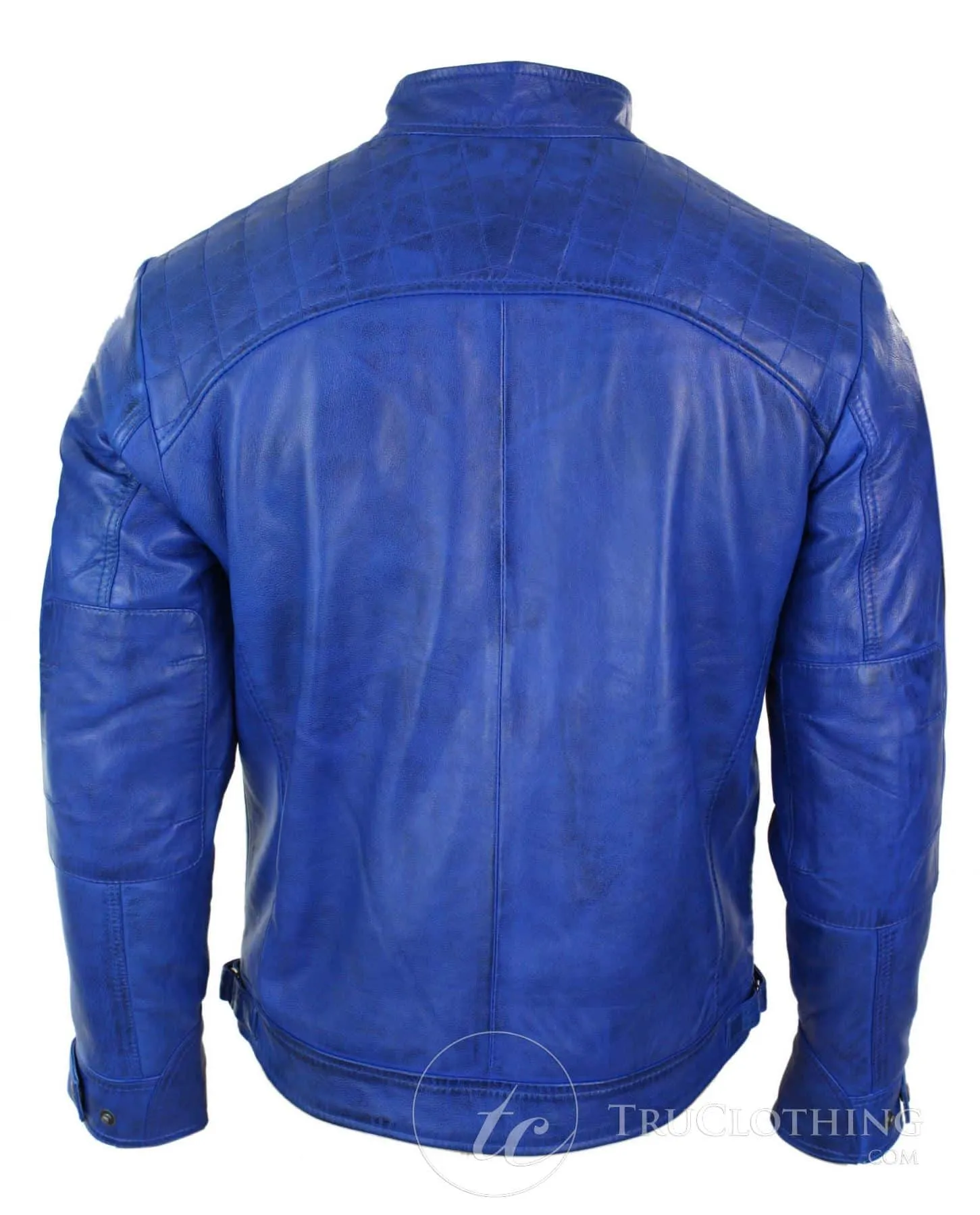 Aviatrix Real Leather Mens Retro Style Zipped Biker Jacket Soft Black Casual-Blue