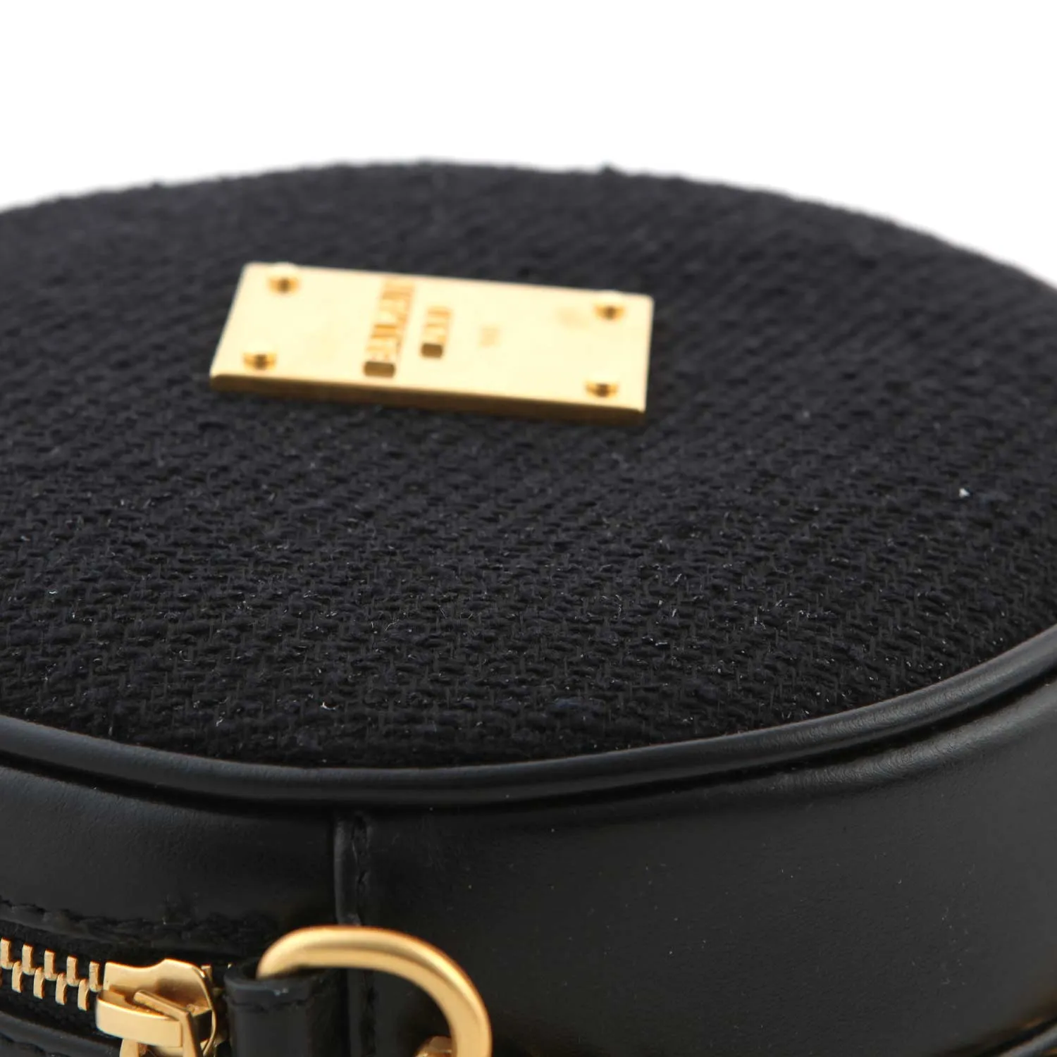 Balmain Black And Gold Round Shoulder Bag