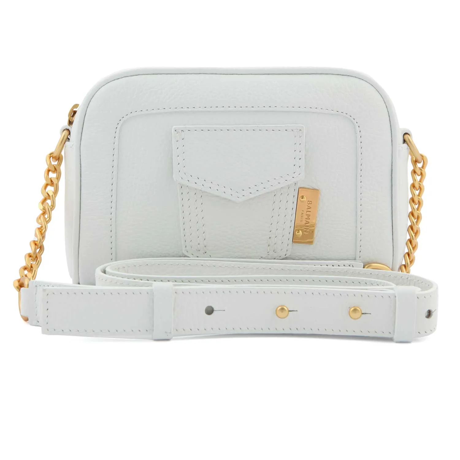 Balmain White And Gold Rectangular Leather Shoulder Bag