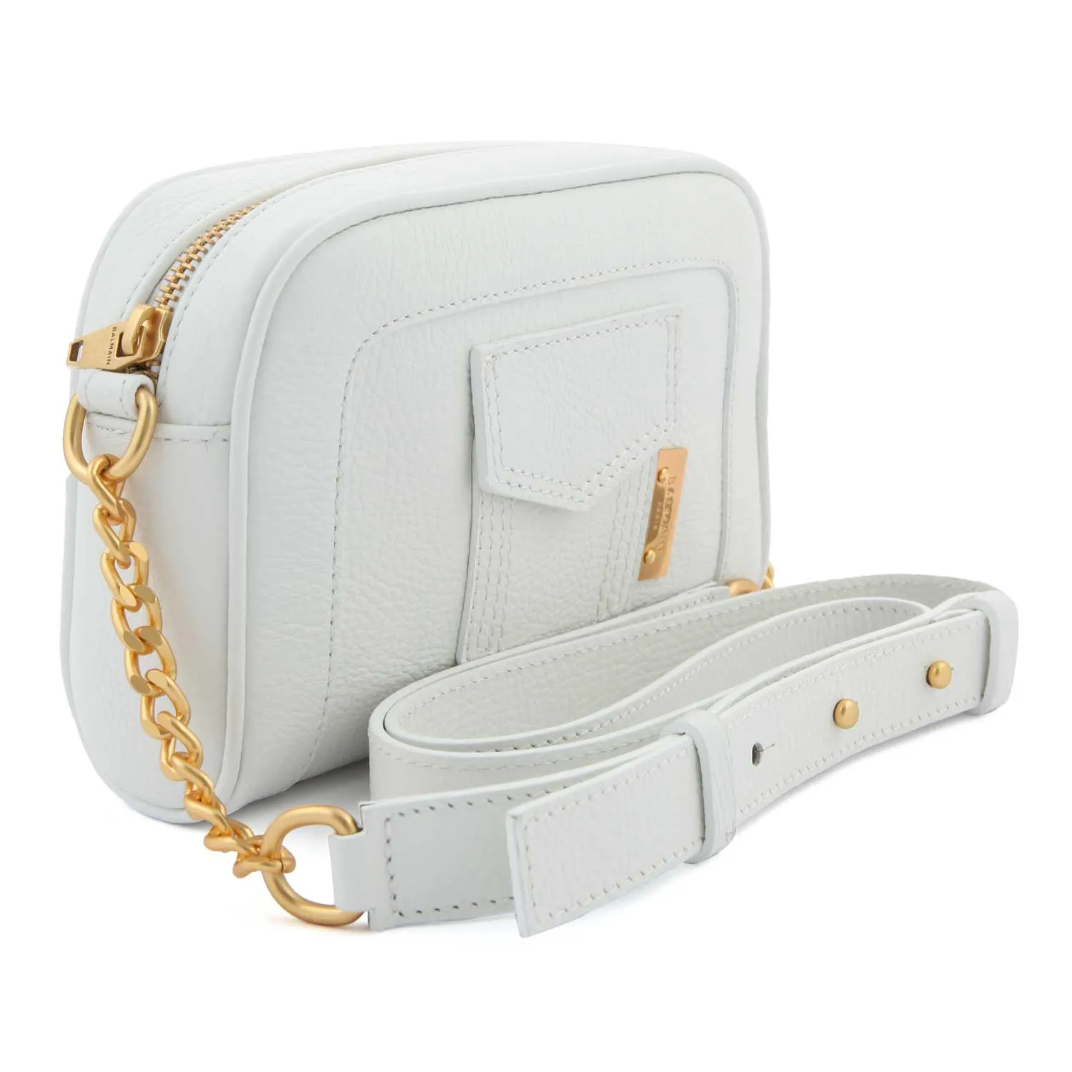 Balmain White And Gold Rectangular Leather Shoulder Bag