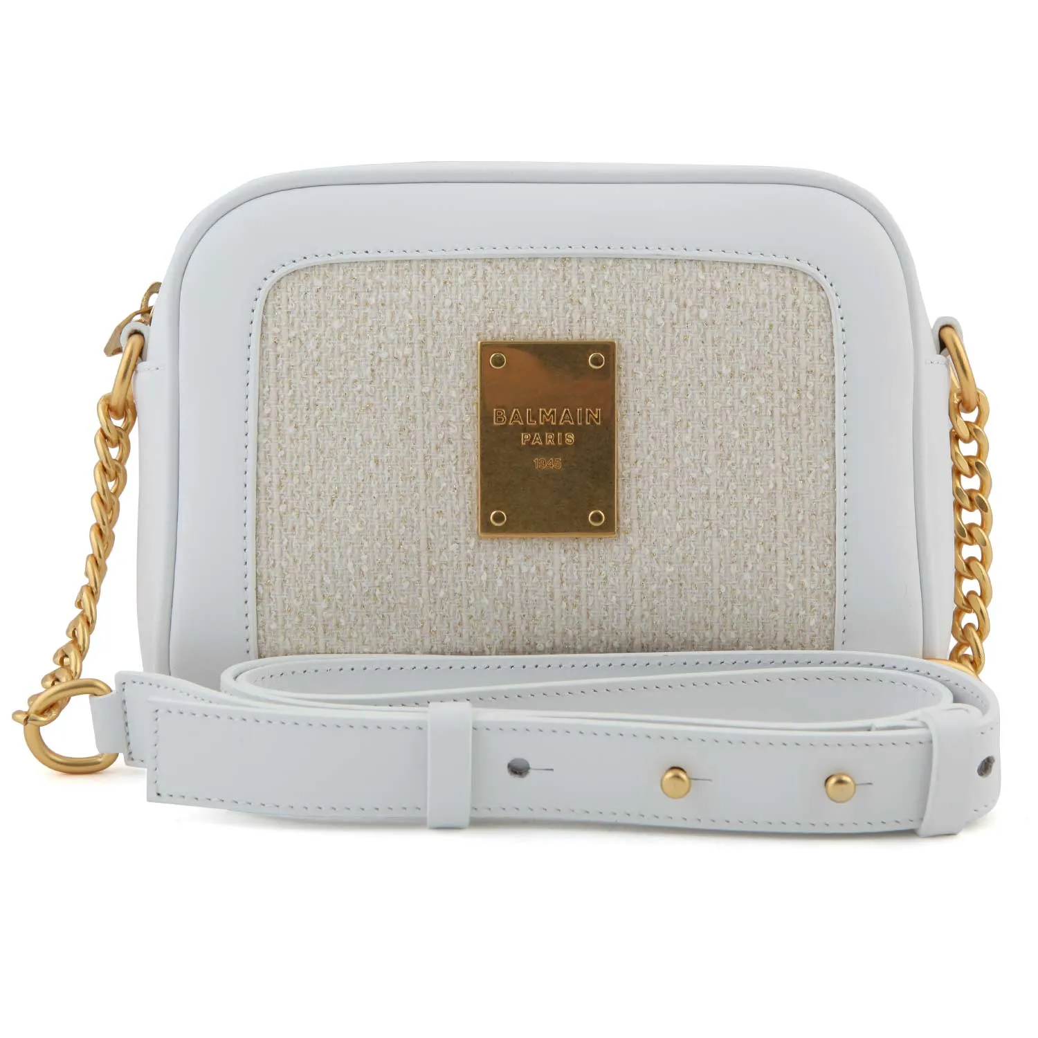 Balmain White And Gold Rectangular Shoulder Bag