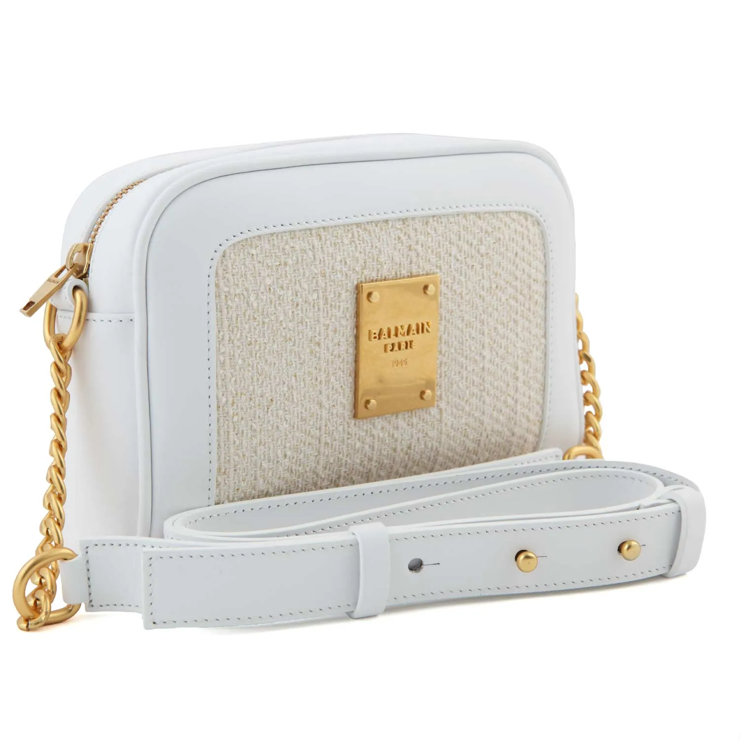 Balmain White And Gold Rectangular Shoulder Bag