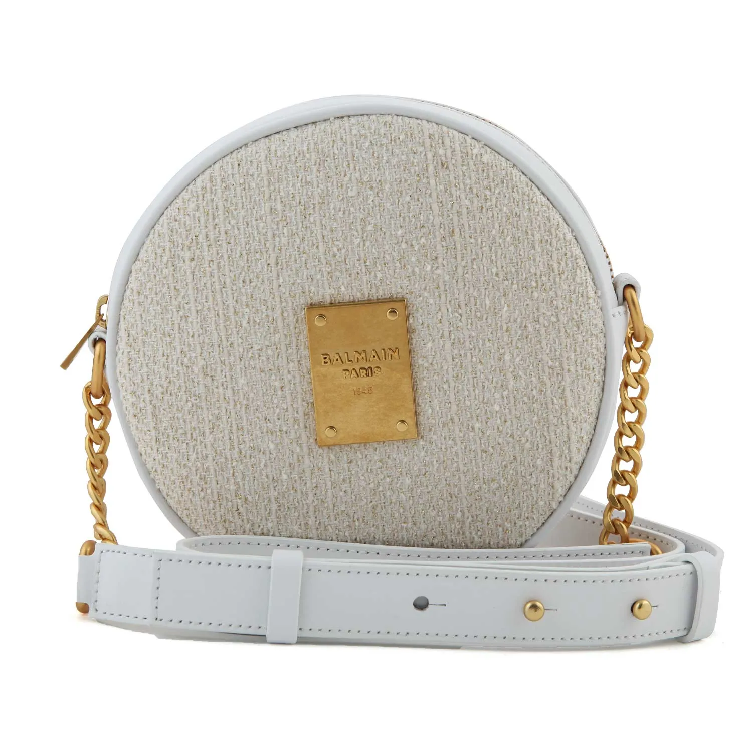 Balmain White And Gold Round Shoulder Bag