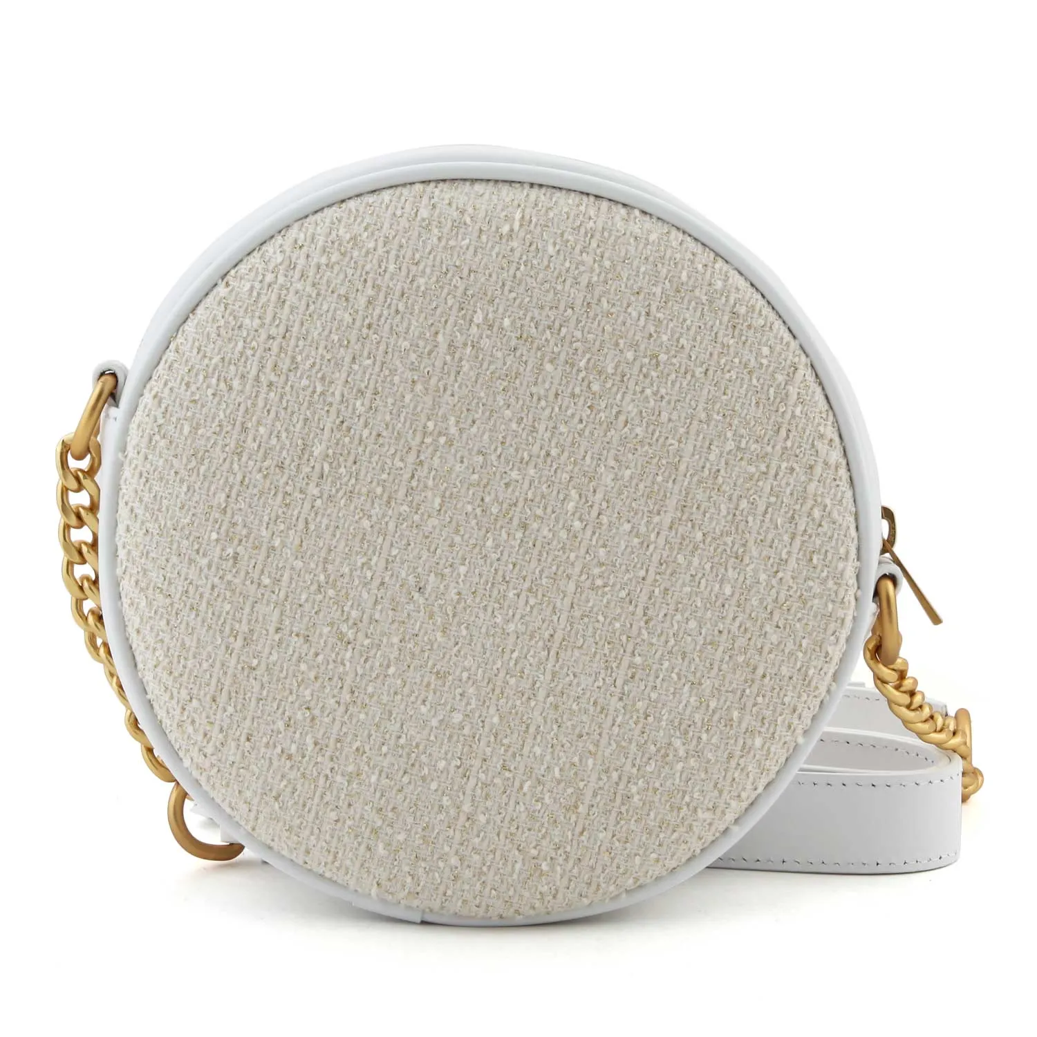 Balmain White And Gold Round Shoulder Bag