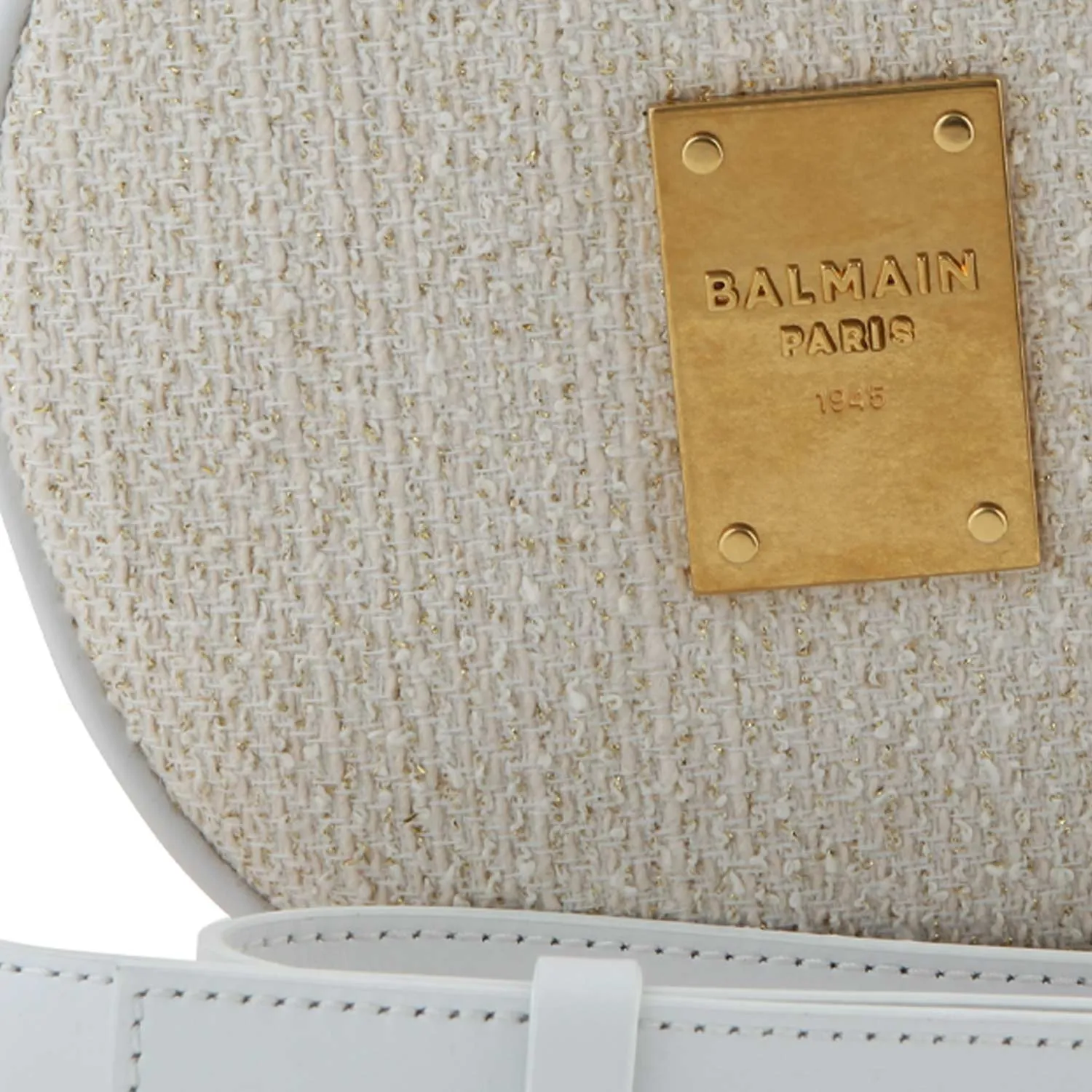 Balmain White And Gold Round Shoulder Bag