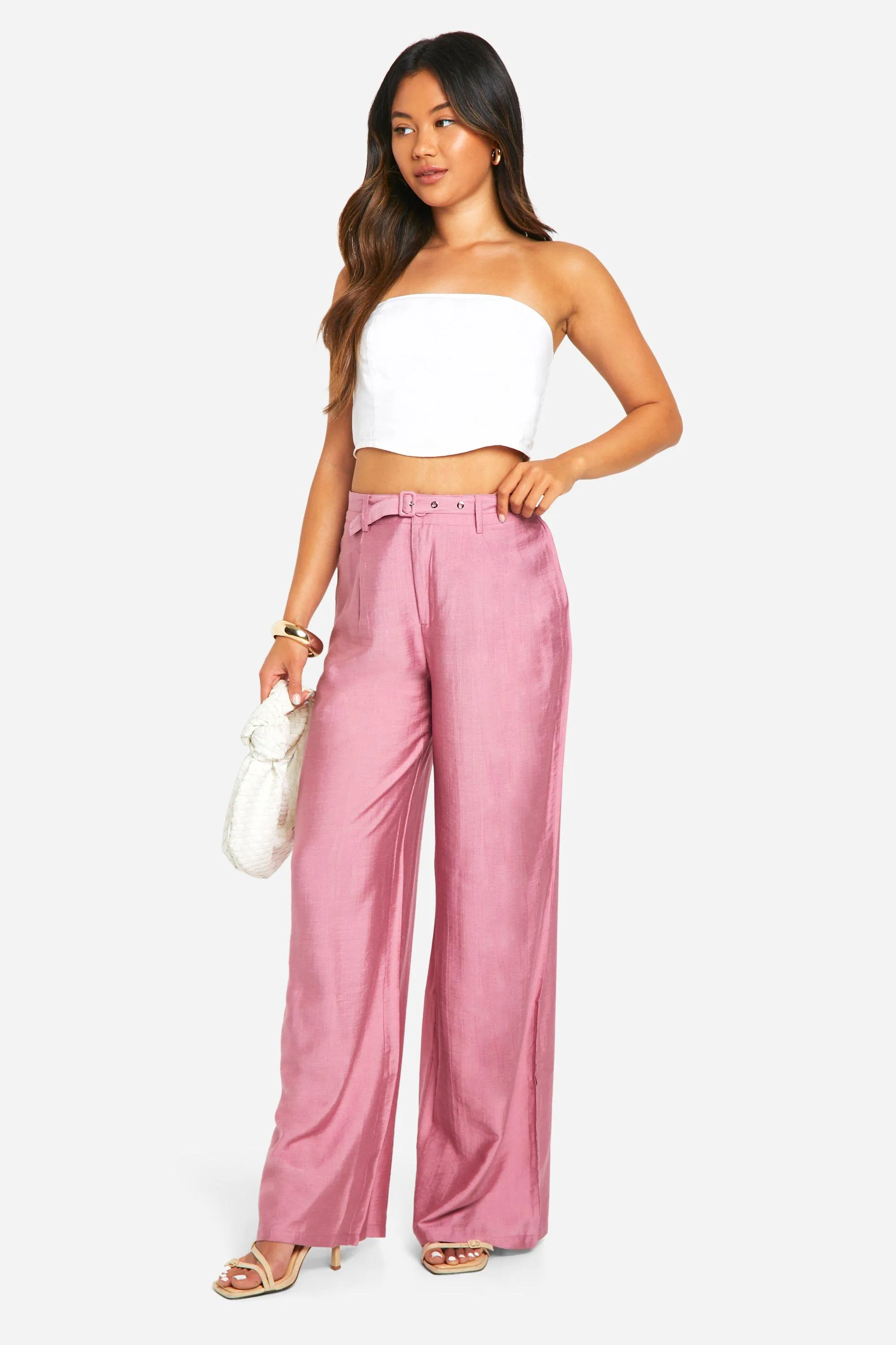 Belted Linen Straight Leg Pants