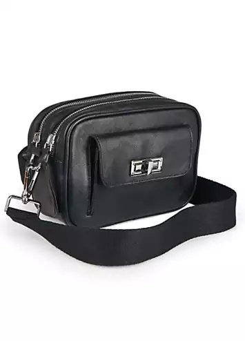 Black Leather Camera Crossbody Bag by Freemans | Look Again