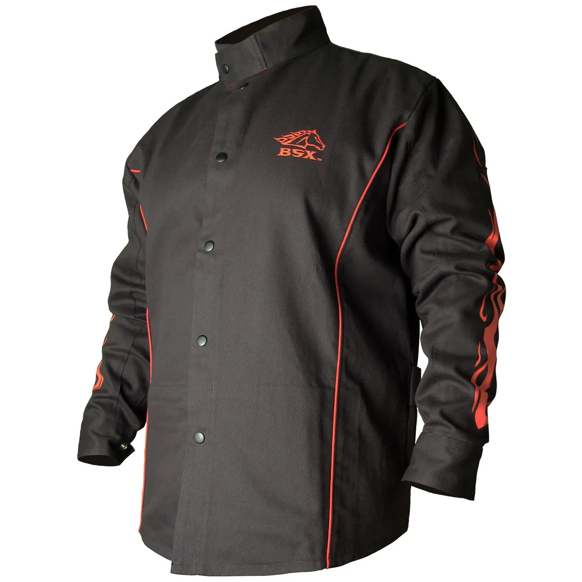 Black Stallion BX9C BSX Contoured FR Cotton Welding Jacket, Black with Red Flames