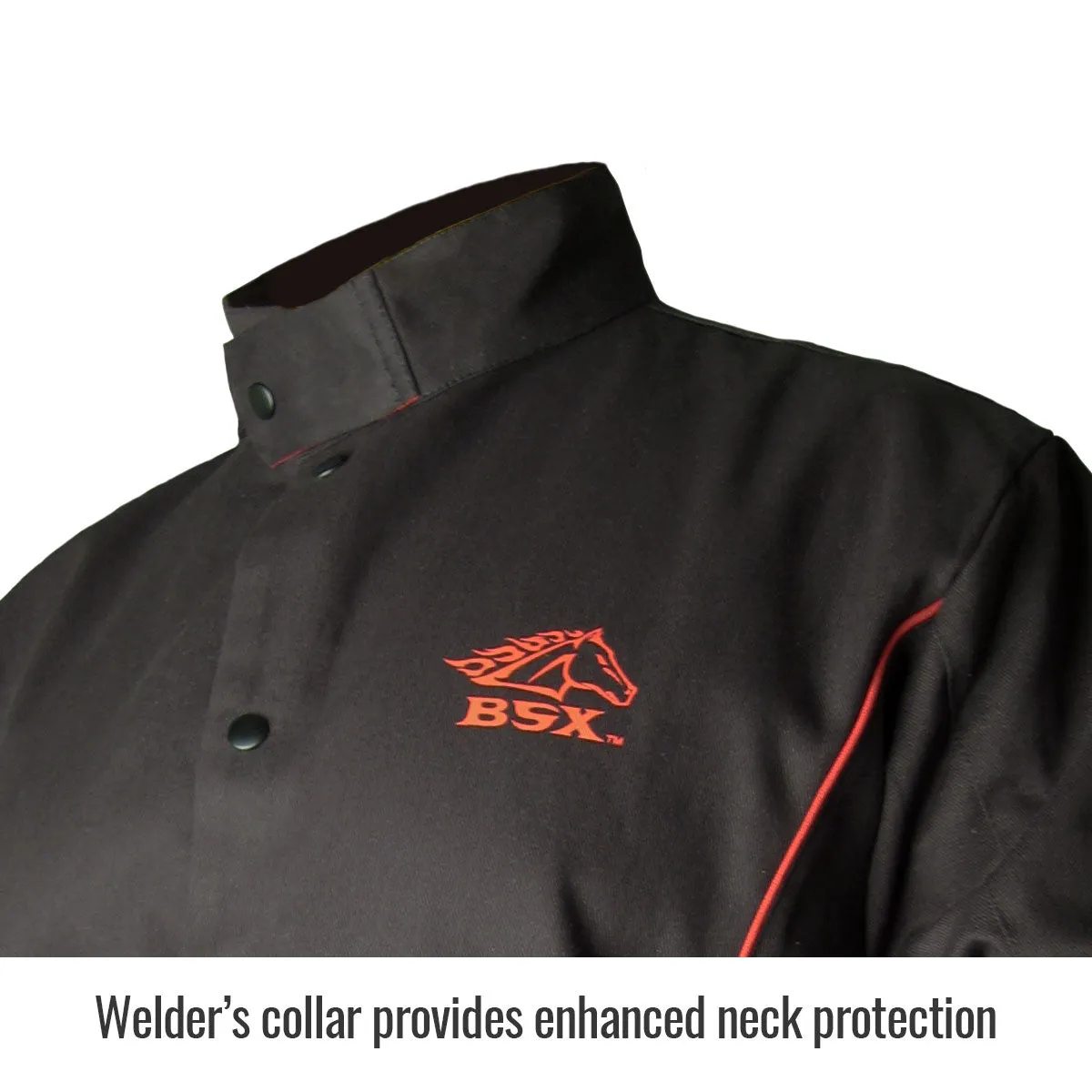 Black Stallion BX9C BSX Contoured FR Cotton Welding Jacket, Black with Red Flames