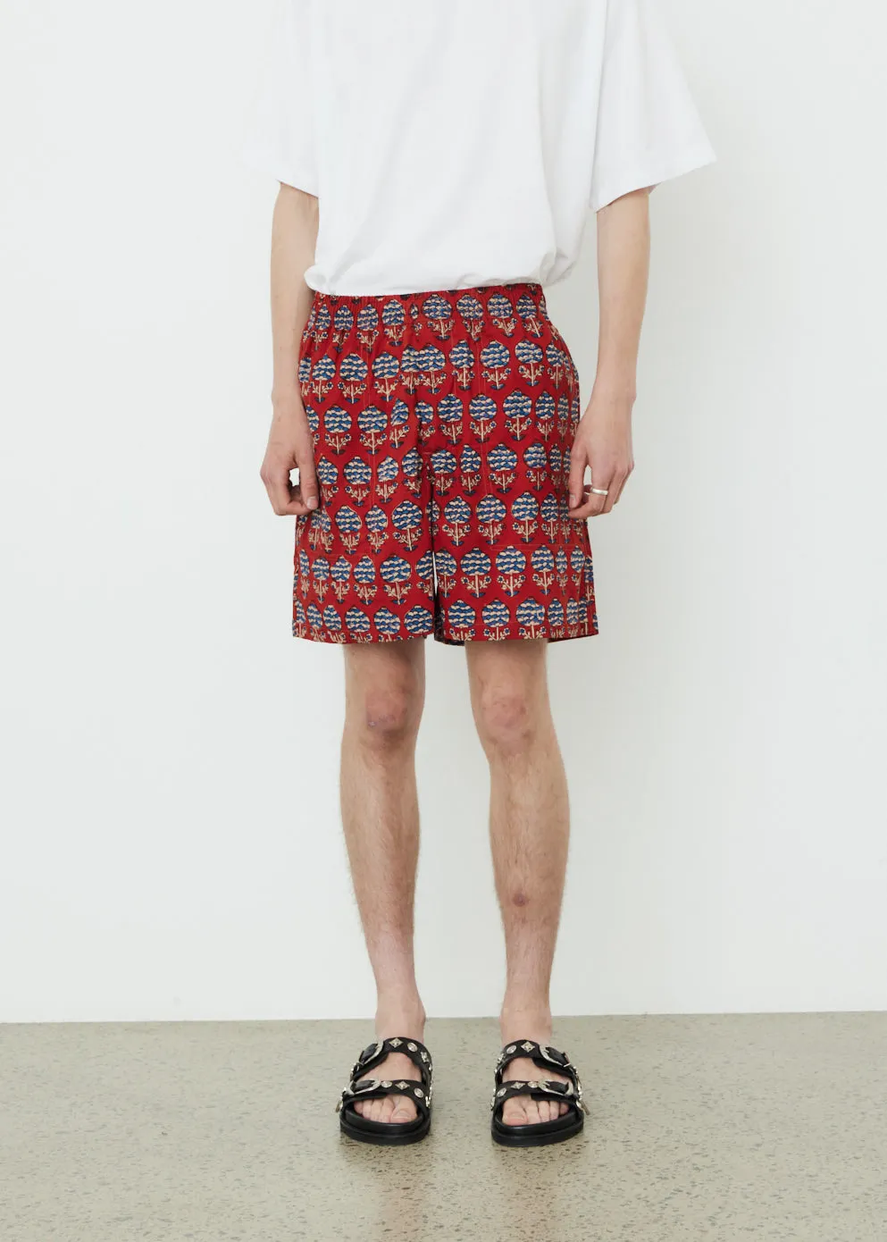 Bode -  Dahlia Block Print Rugby Shorts - Shorts