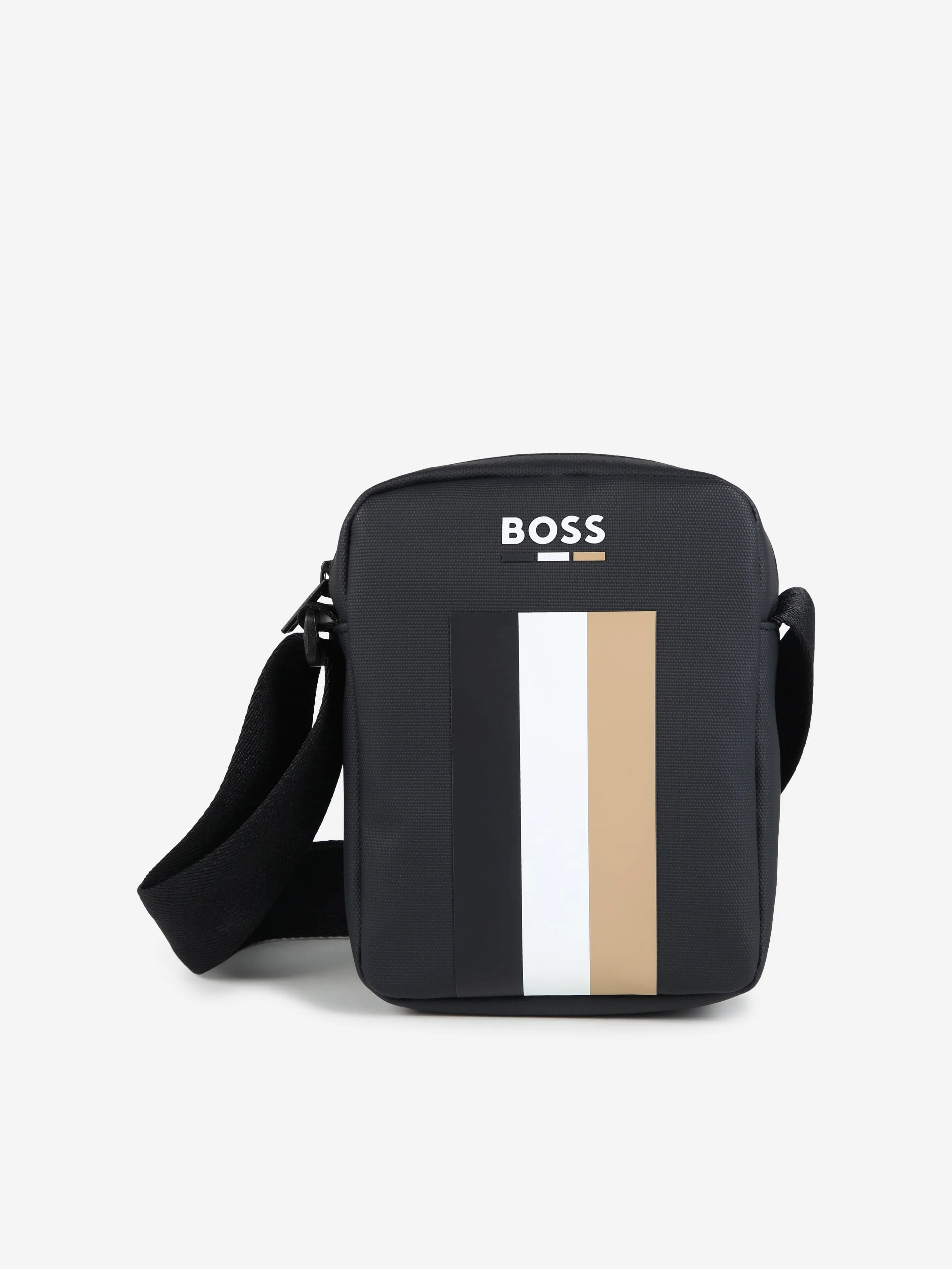 BOSS Boys Striped Logo Crossbody Bag in Black (18cm)