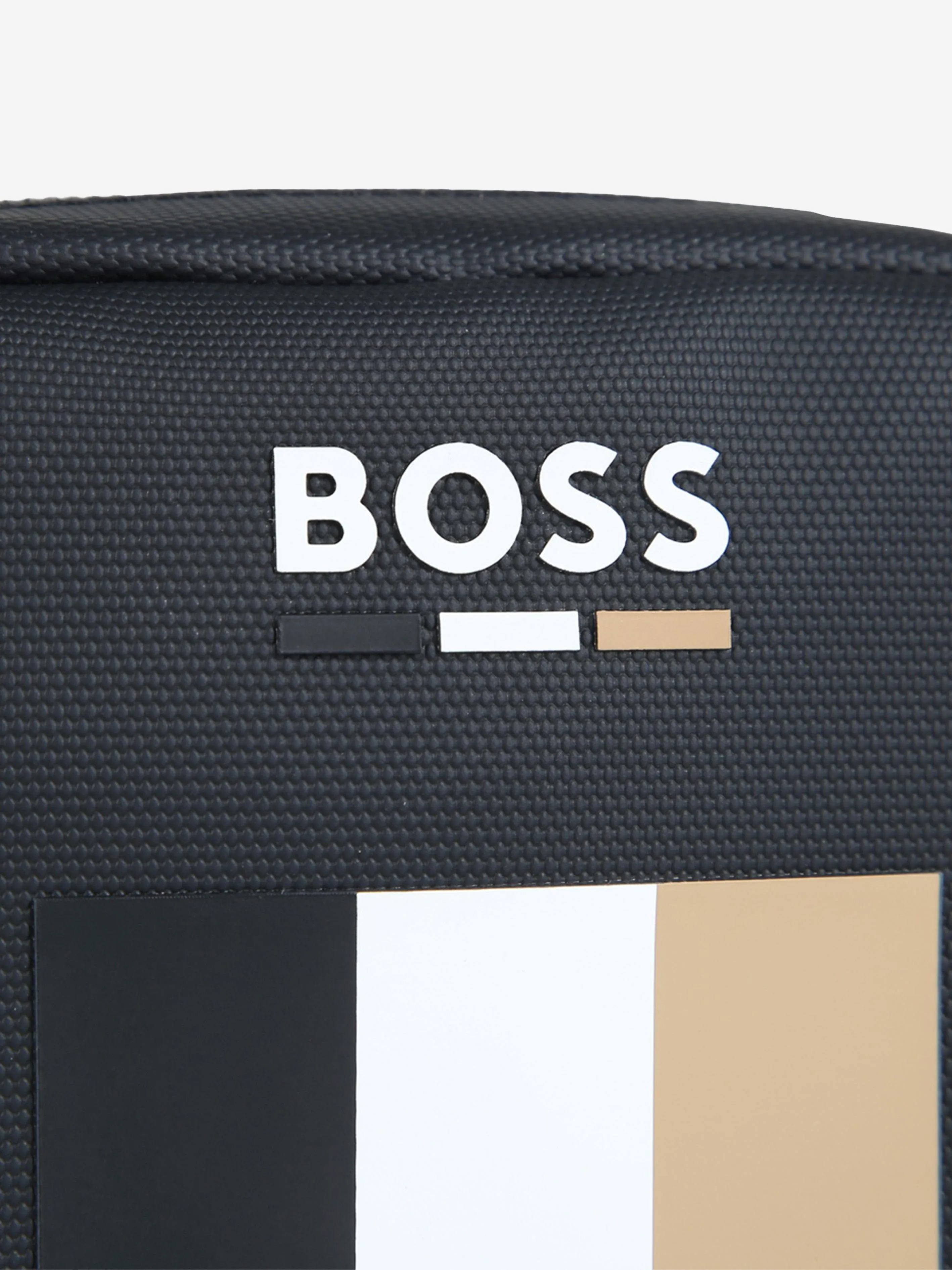 BOSS Boys Striped Logo Crossbody Bag in Black (18cm)