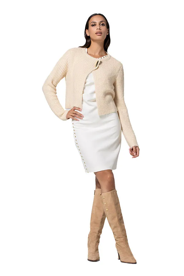 Caroline Biss BEIGE ASYMETRICAL CLOSURE CARDIGAN