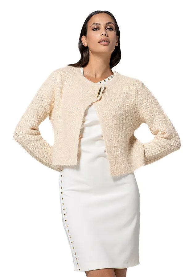 Caroline Biss BEIGE ASYMETRICAL CLOSURE CARDIGAN