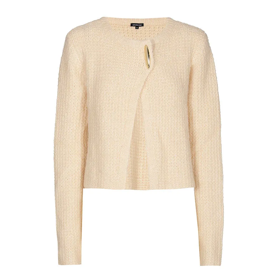 Caroline Biss BEIGE ASYMETRICAL CLOSURE CARDIGAN