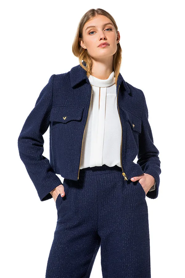 Caroline Biss NAVY SHORT LUREX CARDIGAN