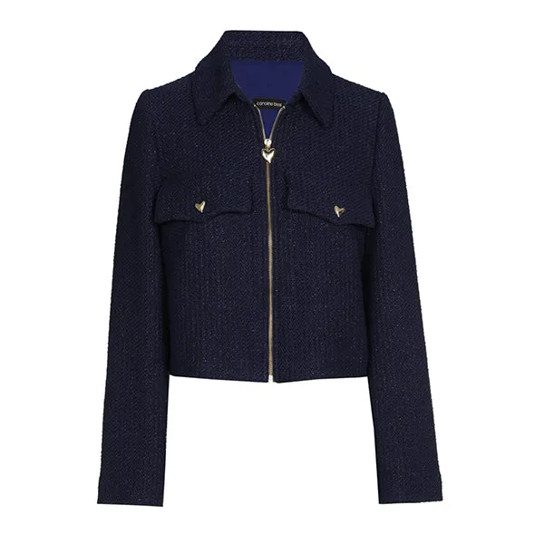 Caroline Biss NAVY SHORT LUREX CARDIGAN