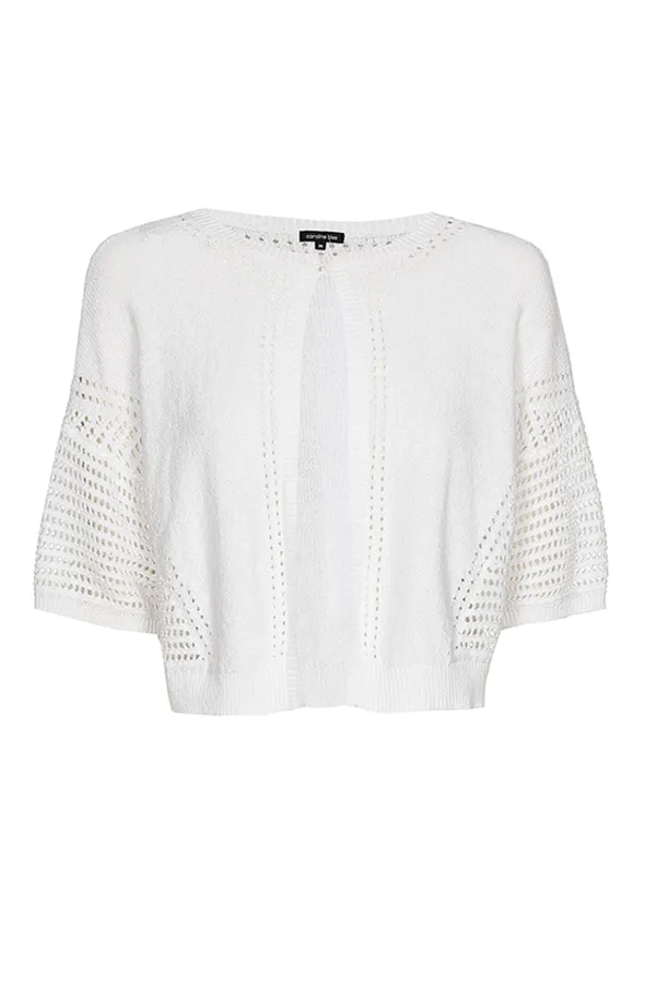 Caroline Biss WHITE SEMI-SHEER SHORT SLEEVE CARDIGAN