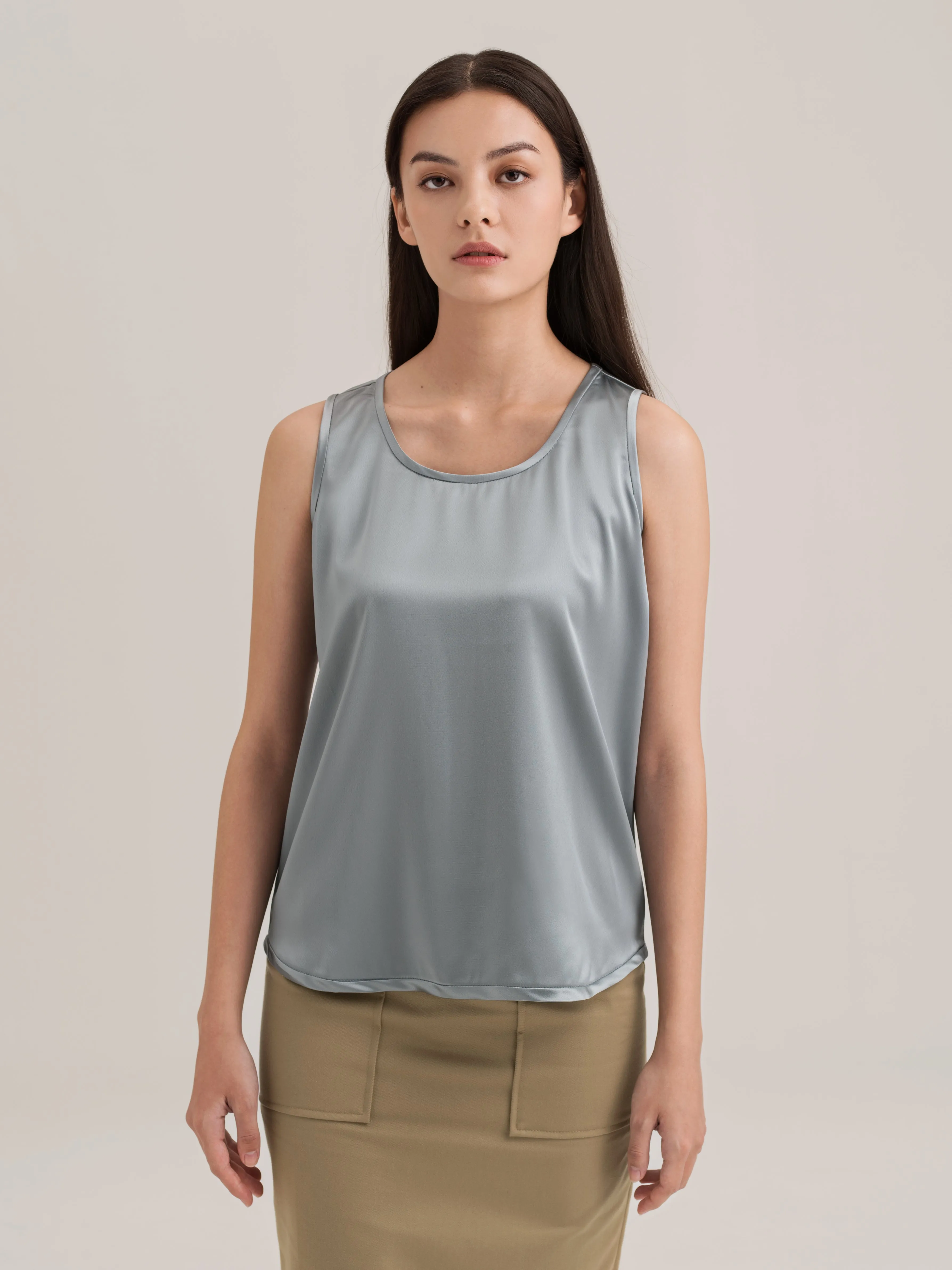 Classic Satin Sleeveless Top in Sage