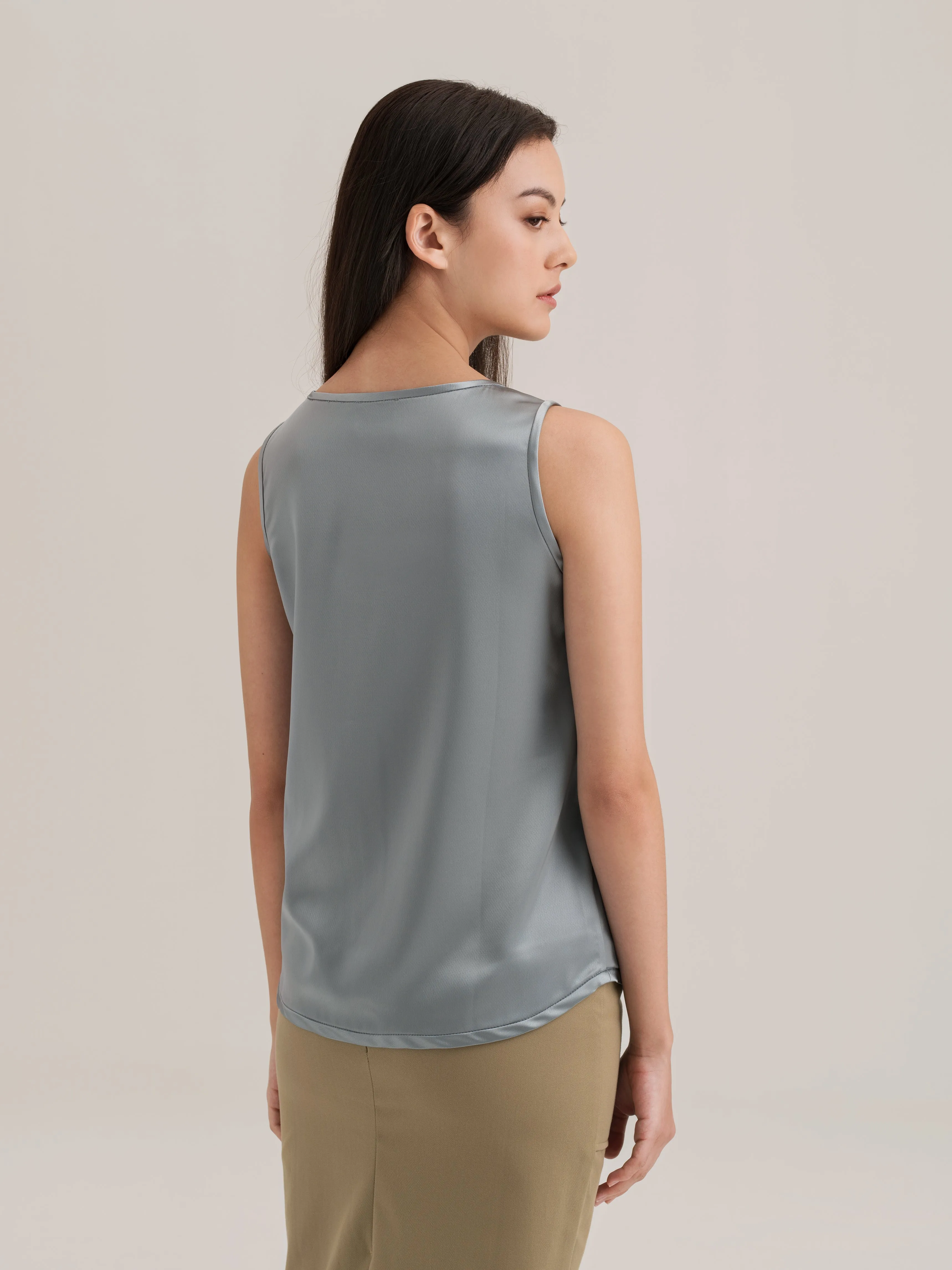 Classic Satin Sleeveless Top in Sage