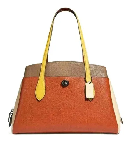 COACH COLORBLOCK LORA PEBBLE LEATHER SHOULDER BAG GINGER MULTI