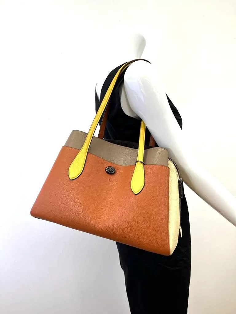 COACH COLORBLOCK LORA PEBBLE LEATHER SHOULDER BAG GINGER MULTI