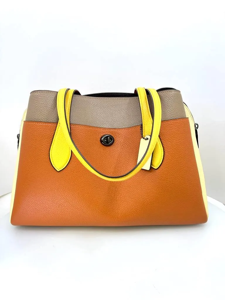 COACH COLORBLOCK LORA PEBBLE LEATHER SHOULDER BAG GINGER MULTI