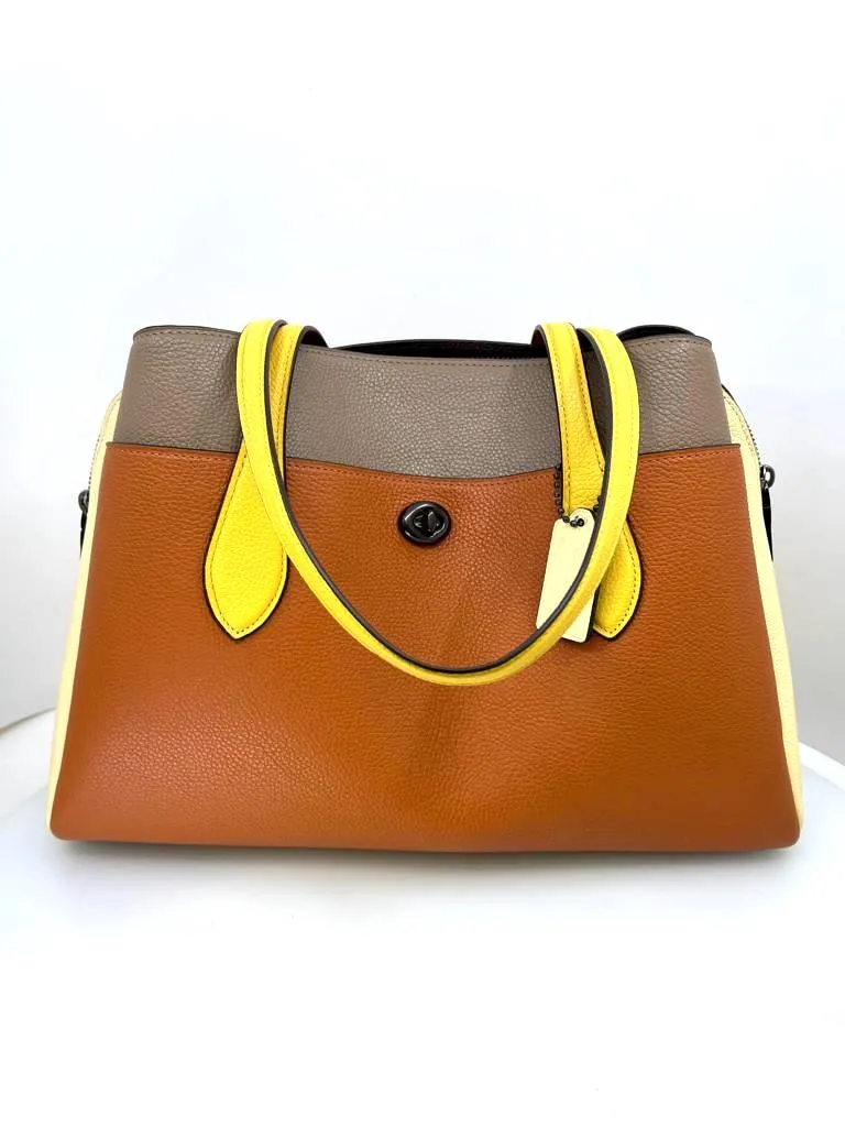 COACH COLORBLOCK LORA PEBBLE LEATHER SHOULDER BAG GINGER MULTI