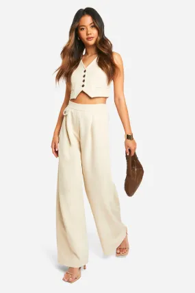 Contrast Button Wide Leg Dress Pants